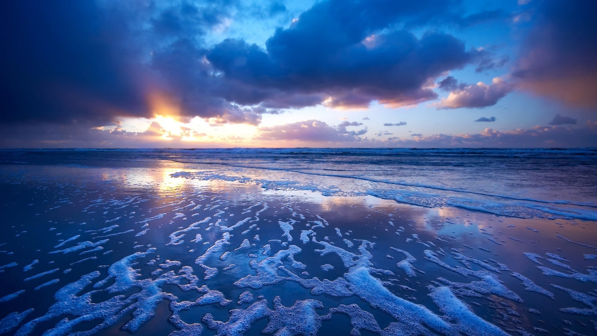 horizon over water, land, landscape, sky, reflection, idyllic, cloud - sky, nature, dramatic sky, beauty in nature, low tide, water, 1080P, beach, no people, HD Wallpaper