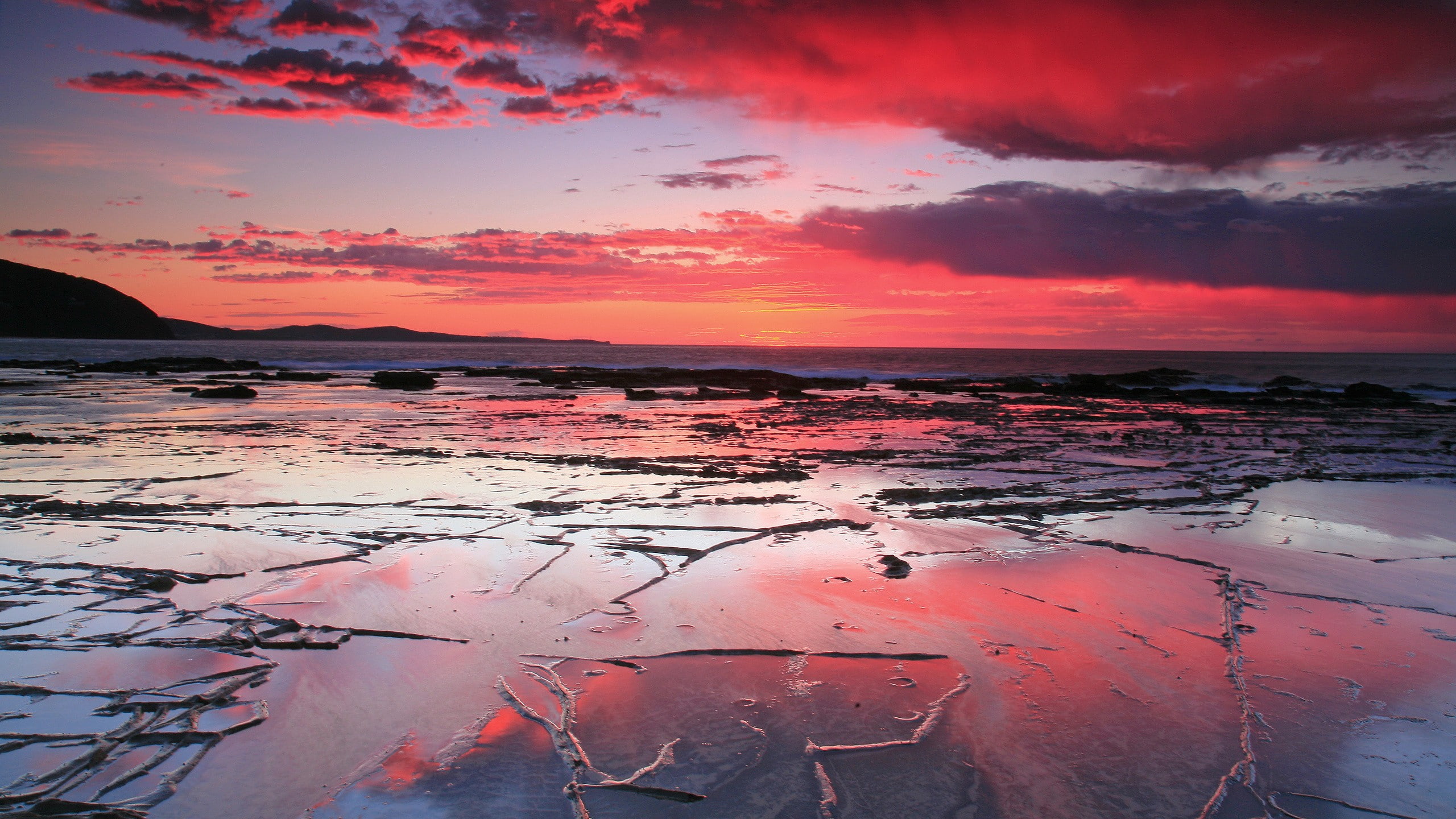 horizon, no people, low tide, cloud - sky, sky, land, scenics - nature, environment, beach, horizon over water, dramatic sky, clouds, sunset, water, 2K, HD Wallpaper