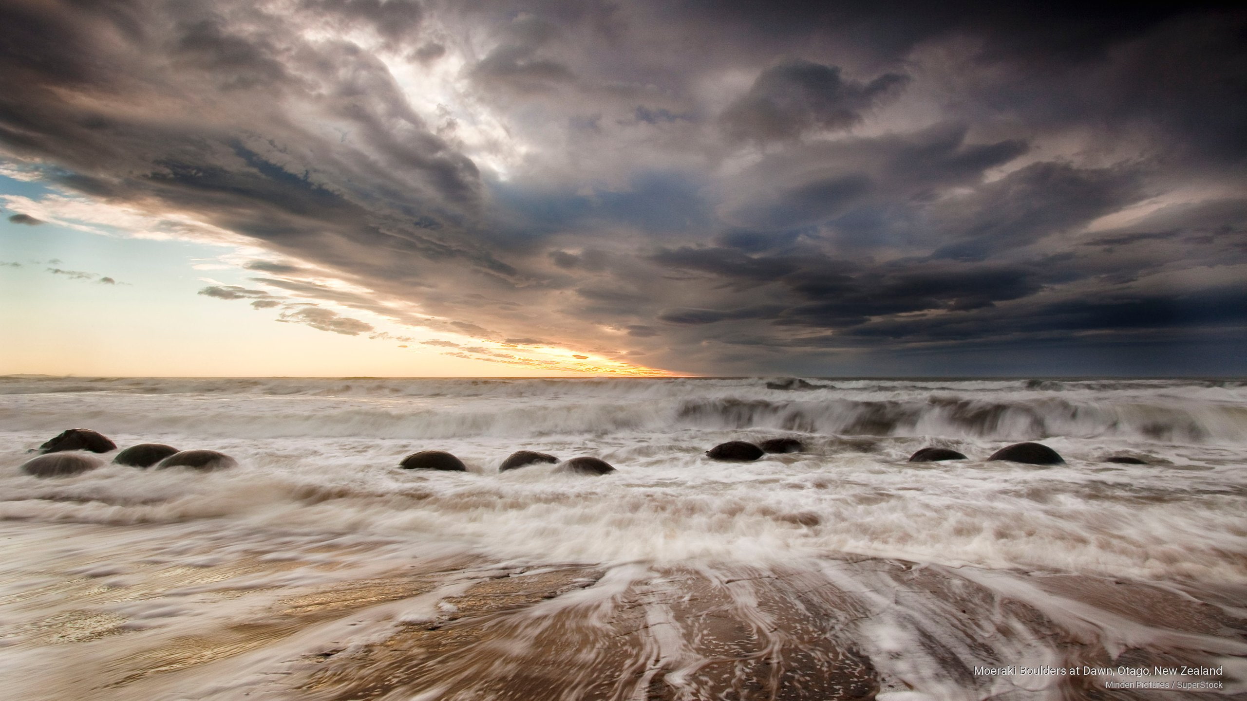 Beaches, 2K, moeraki, zealand, dawn, boulders, otago, new, HD Wallpaper