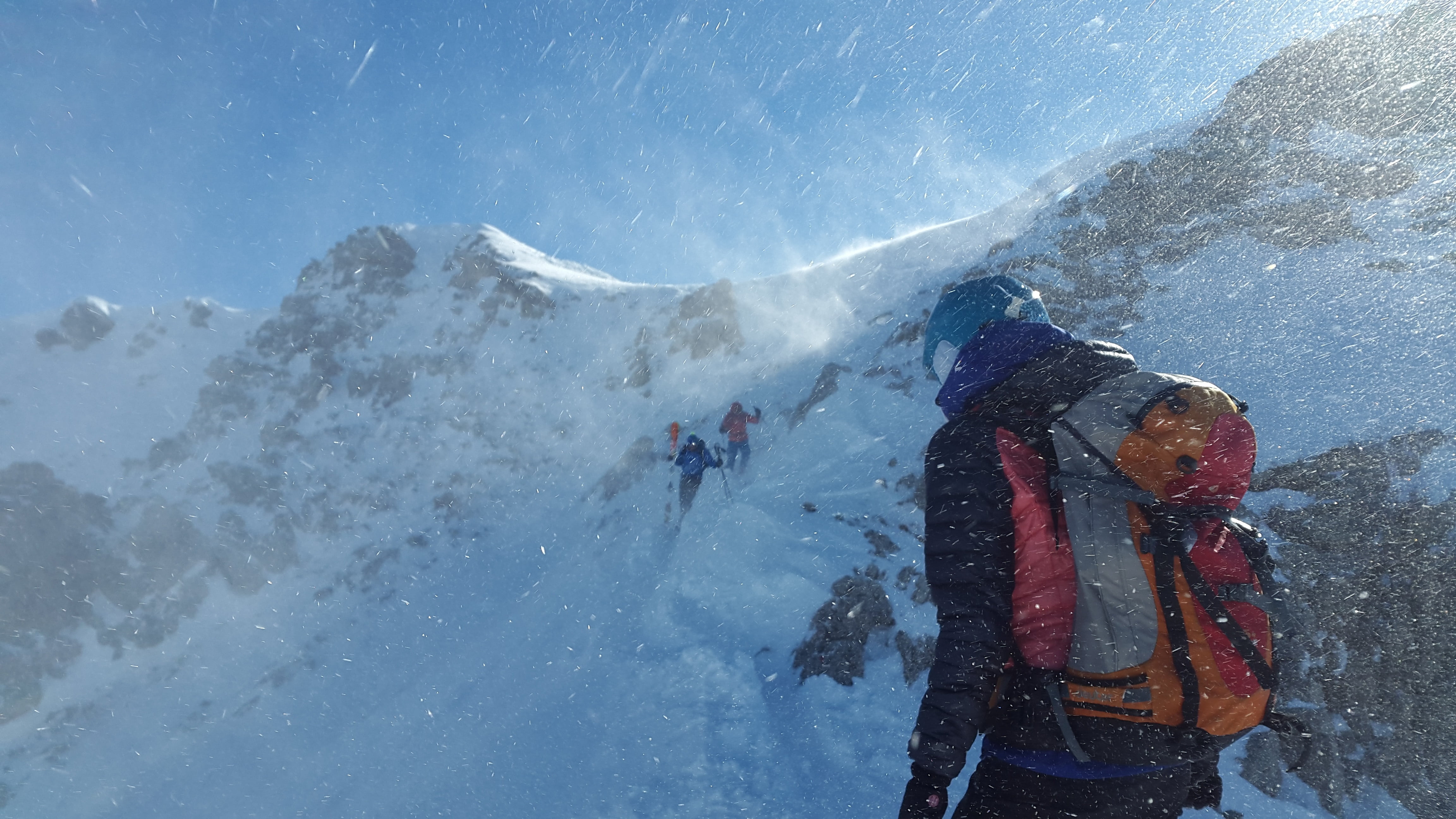backpack, adventure, beauty in nature, people, daytime, alpinism, cold, hiking, mountain, blizzard, snowing, mountaineer, warm clothing, leisure activity, HD Wallpaper