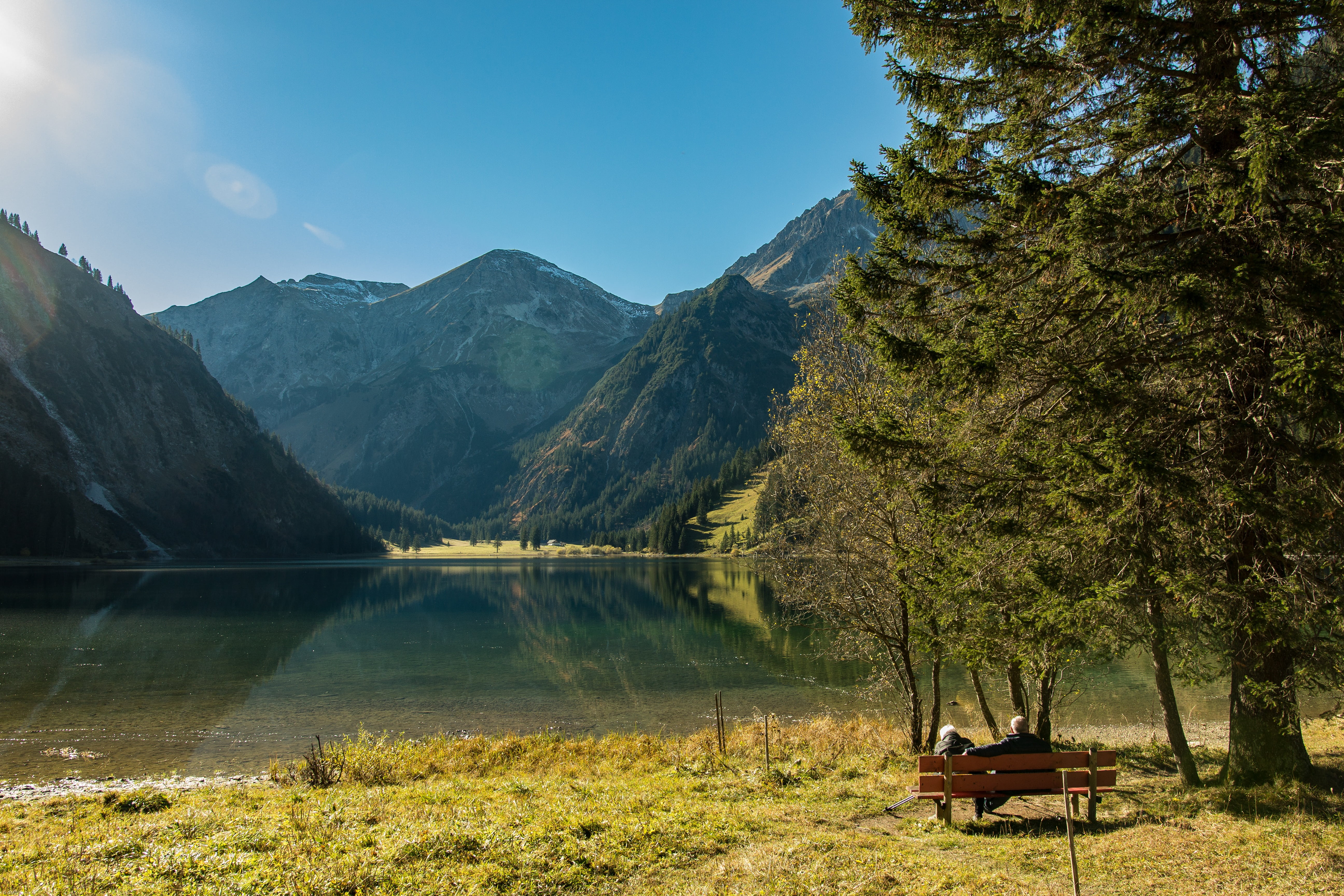 nature, more, austria, scenics - nature, day, sky, no people, tree, plant, sunlight, bergsee, hike, 5K, tannheim, idyllic, vilsalpsee, non-urban scene, HD Wallpaper