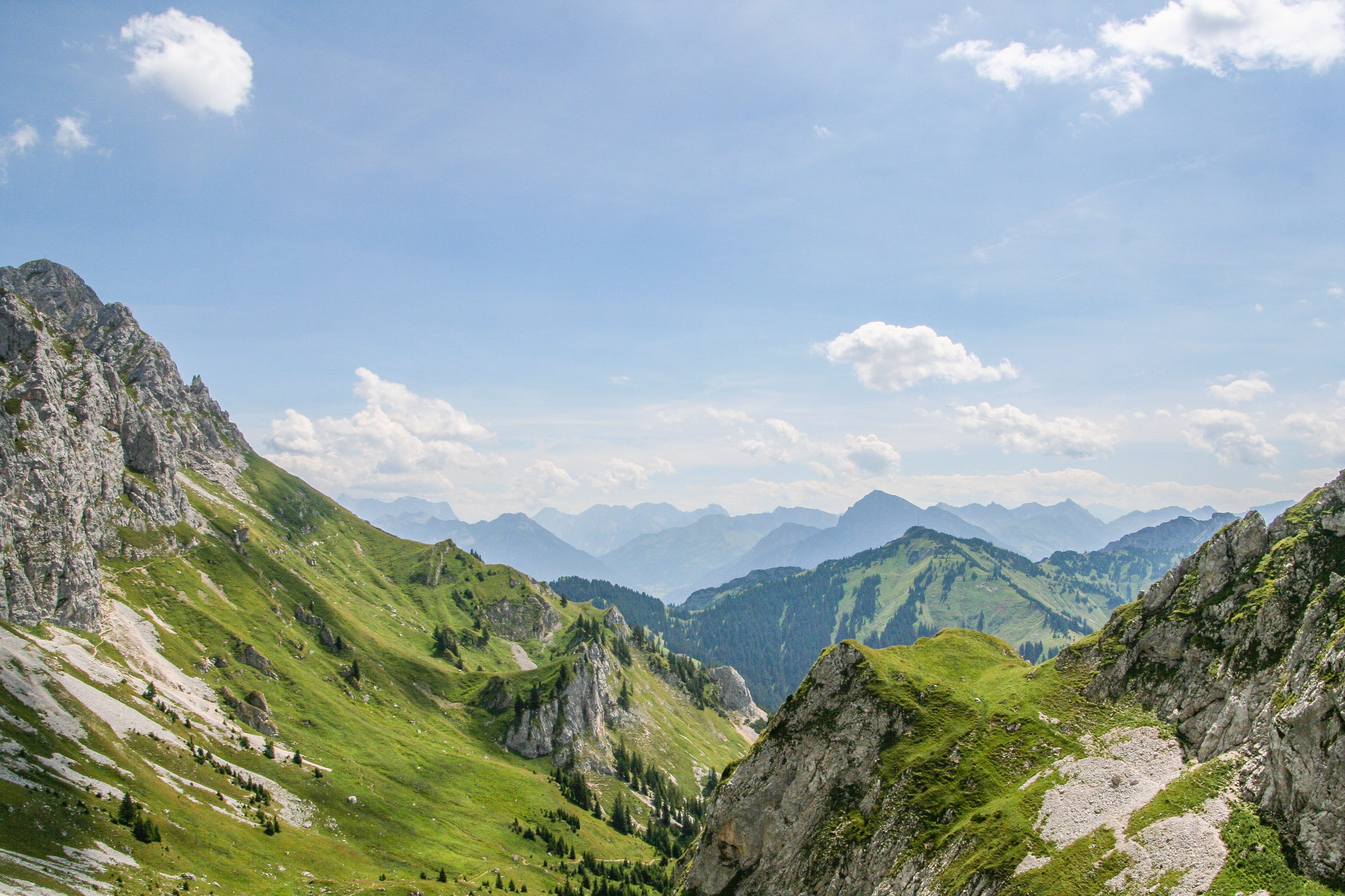 red flüh, green color, scenics - nature, mountain range, sky, tannheim, remote, alpine, no people, cloud - sky, outdoors, mountain peak, mountains, hiking, HD Wallpaper