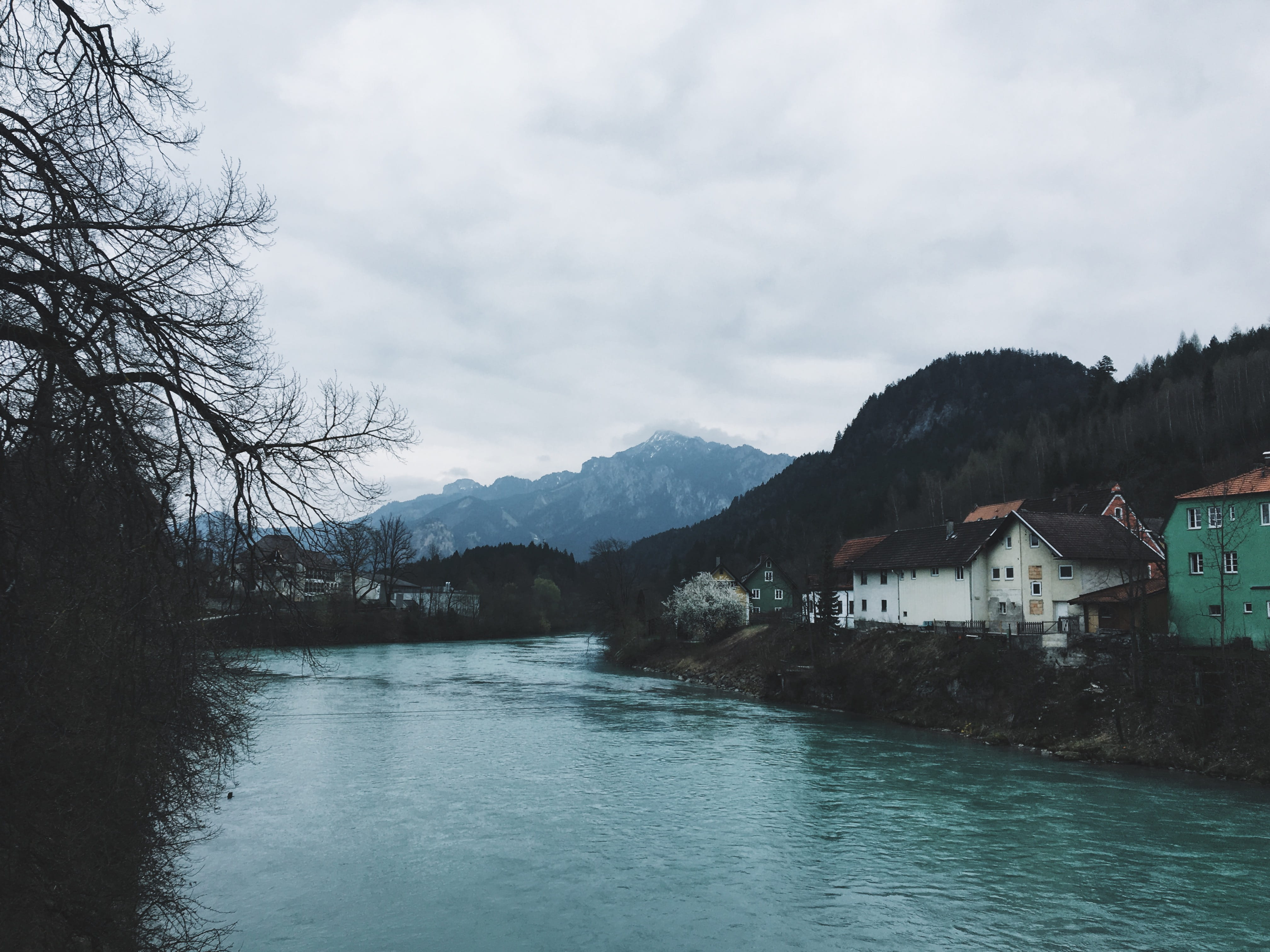 germany, mountains, village, 4K, plant, water, cloud - sky, beauty in nature, valley, tranquil scene, architecture, tranquility, river, füssen, scenics - nature, HD Wallpaper