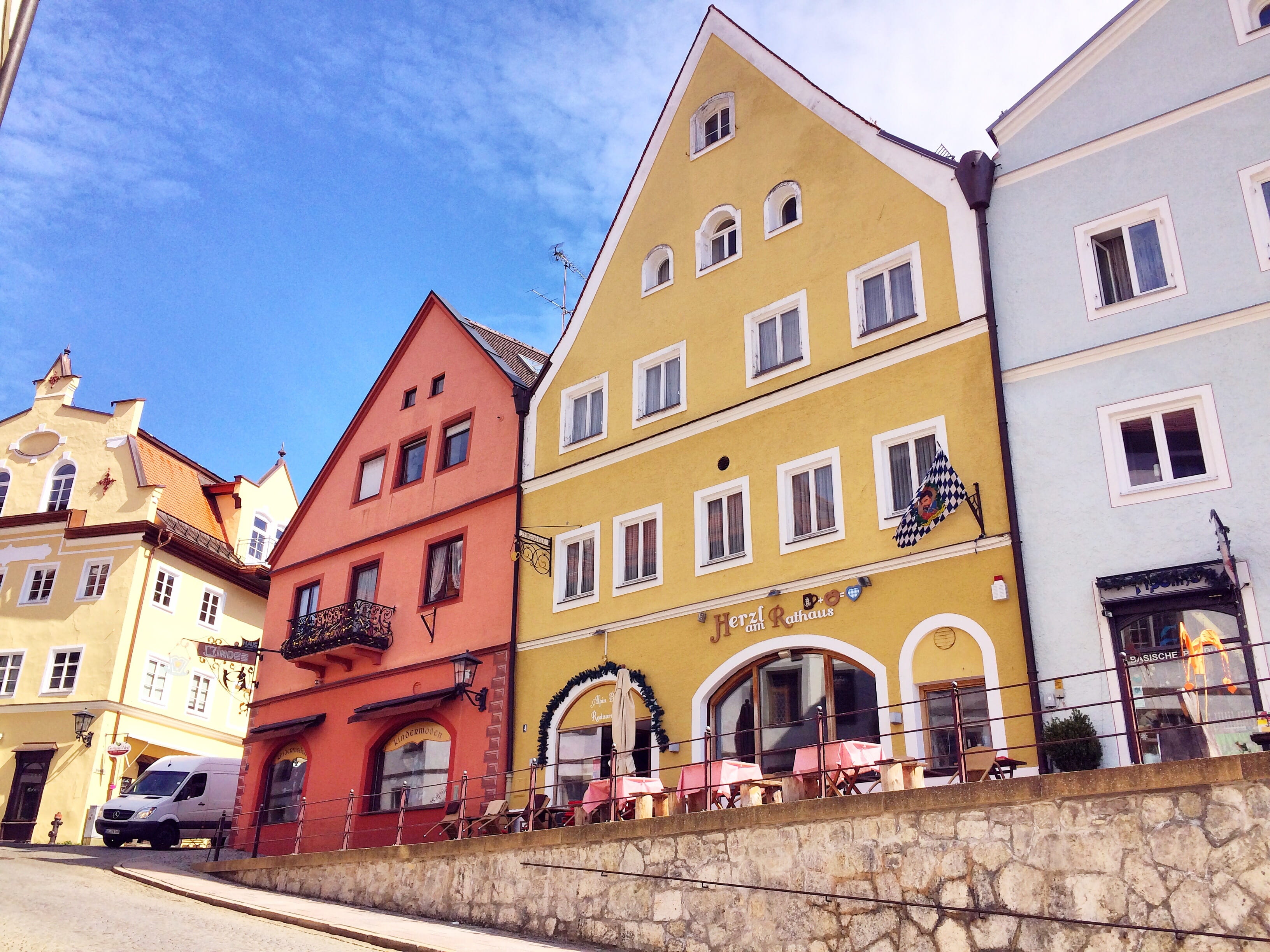 cityscape, low angle view, fussen, street, architecture, window, nature, europe, town, austria, alps, country, day, summer, blue, arch, tourism, historic, HD Wallpaper