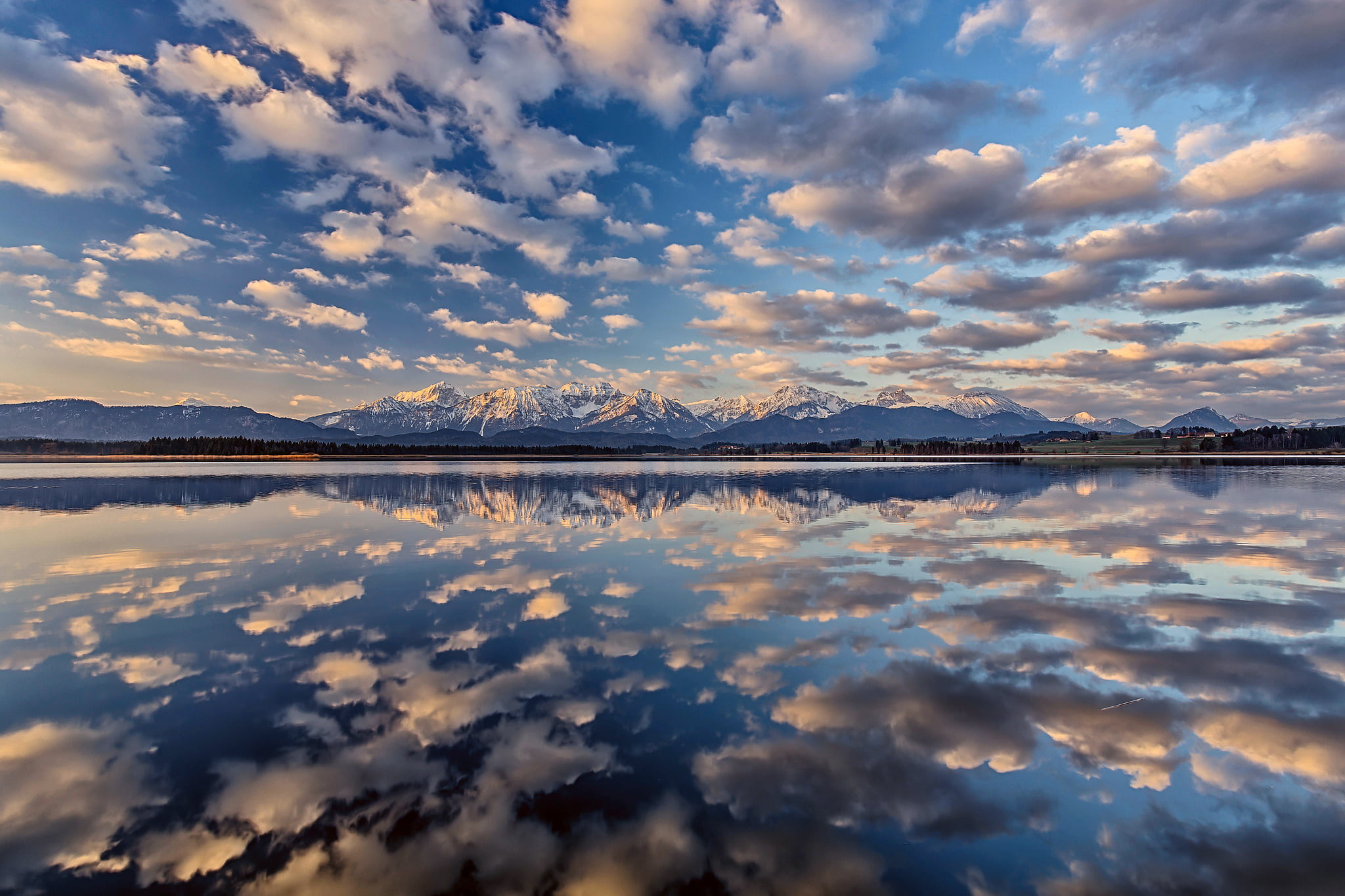 Hopfensee, 1080P, tranquil scene, symmetry, standing water, nature, Germany, water, the sky, the sea of clouds, sunset, no people, outdoors, scenics - nature, HD Wallpaper