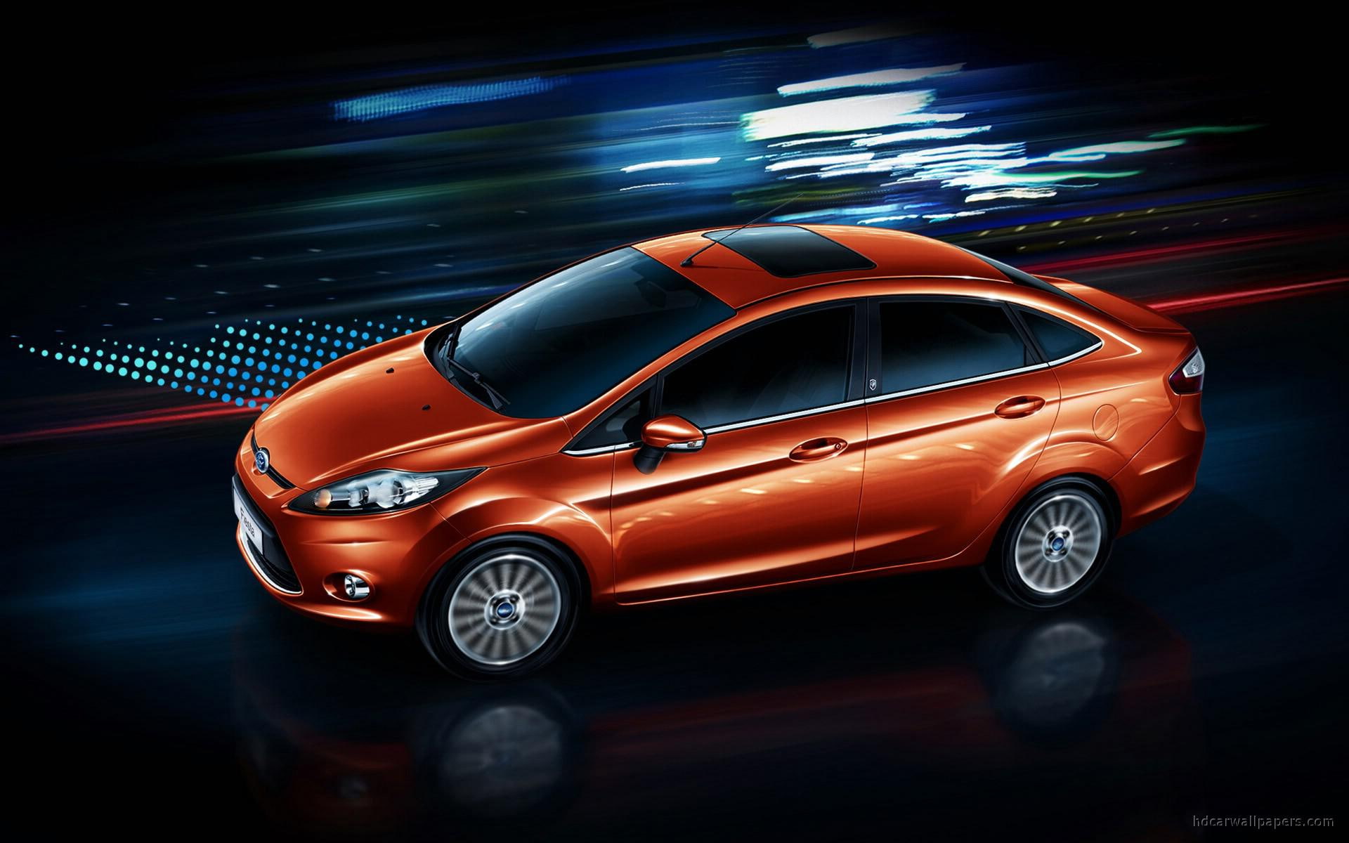 focus, 1080P, orange, sedan, cars, ford, fiesta, HD Wallpaper