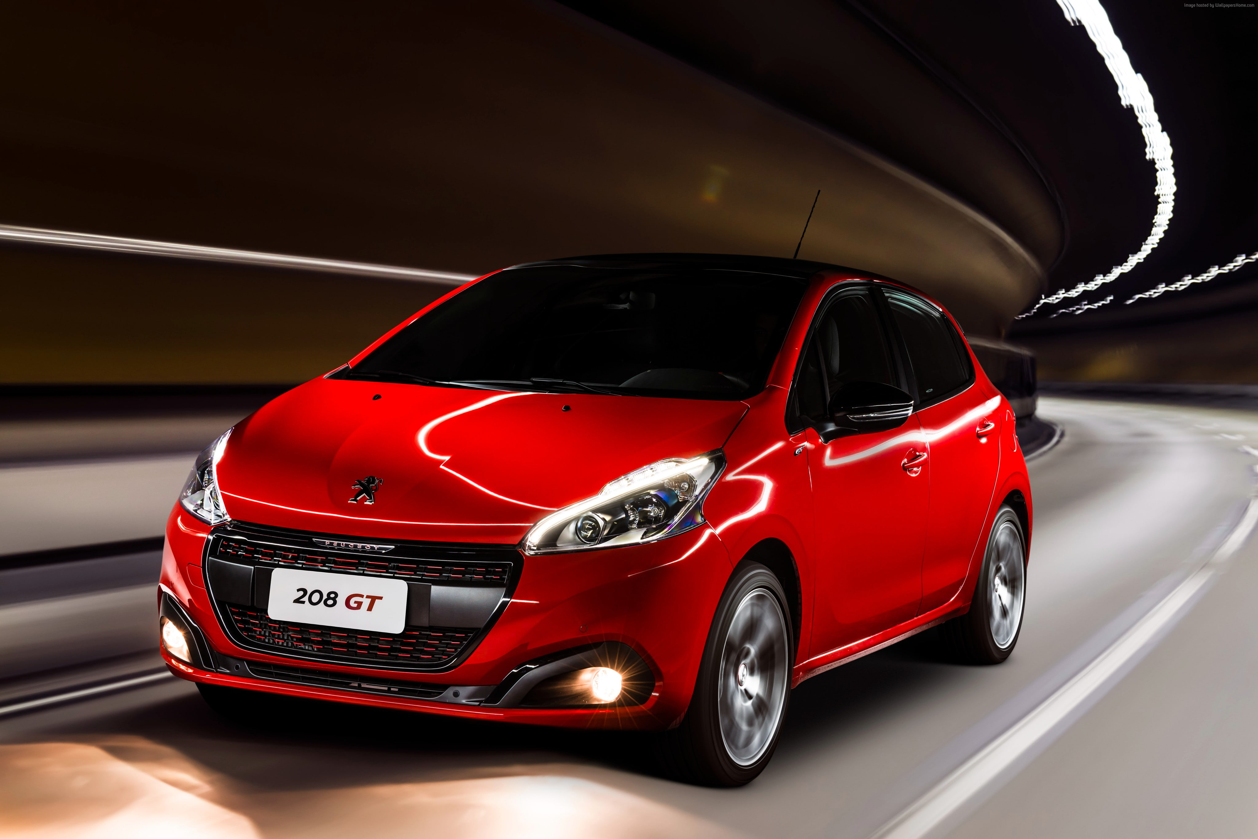 4K, Peugeot 208 GT, red, clouds, hatchback, HD Wallpaper