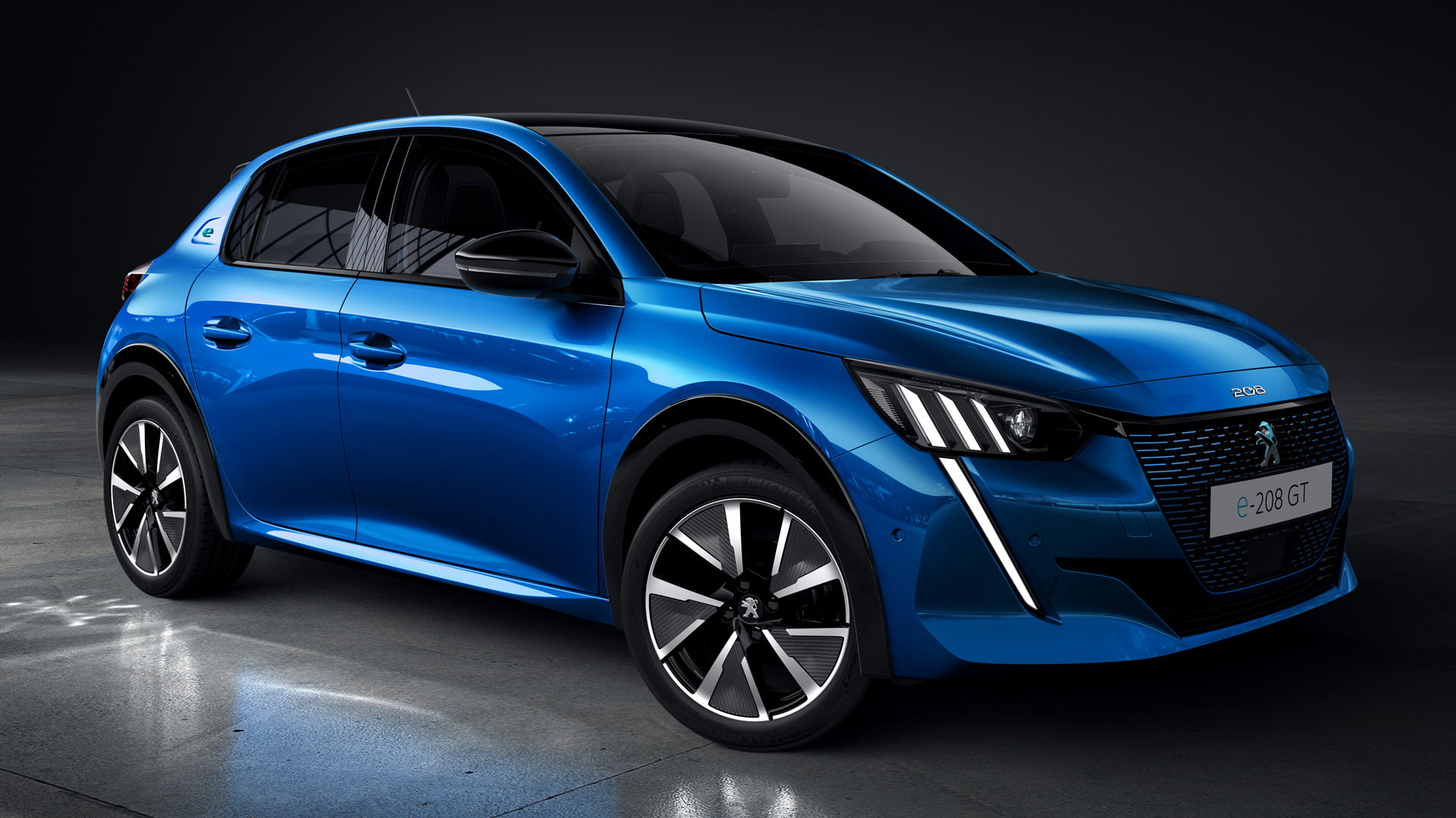 Car, Electric Car, Peugeot, Blue Car, Peugeot e-208 GT, Supermini, 1080P, HD Wallpaper