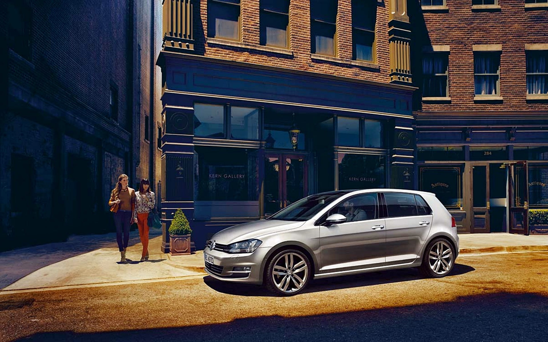 volkswagen, motor vehicle, car, leisure activity, outdoors, city, building exterior, day, architecture, Golf VII, 1080P, men, building, casual clothing, HD Wallpaper