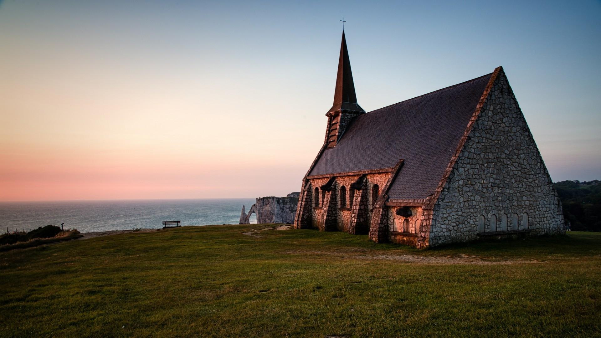 summer, concrete, field, 1920x1080, church, chapel, 1080P, stone, white, world, HD Wallpaper