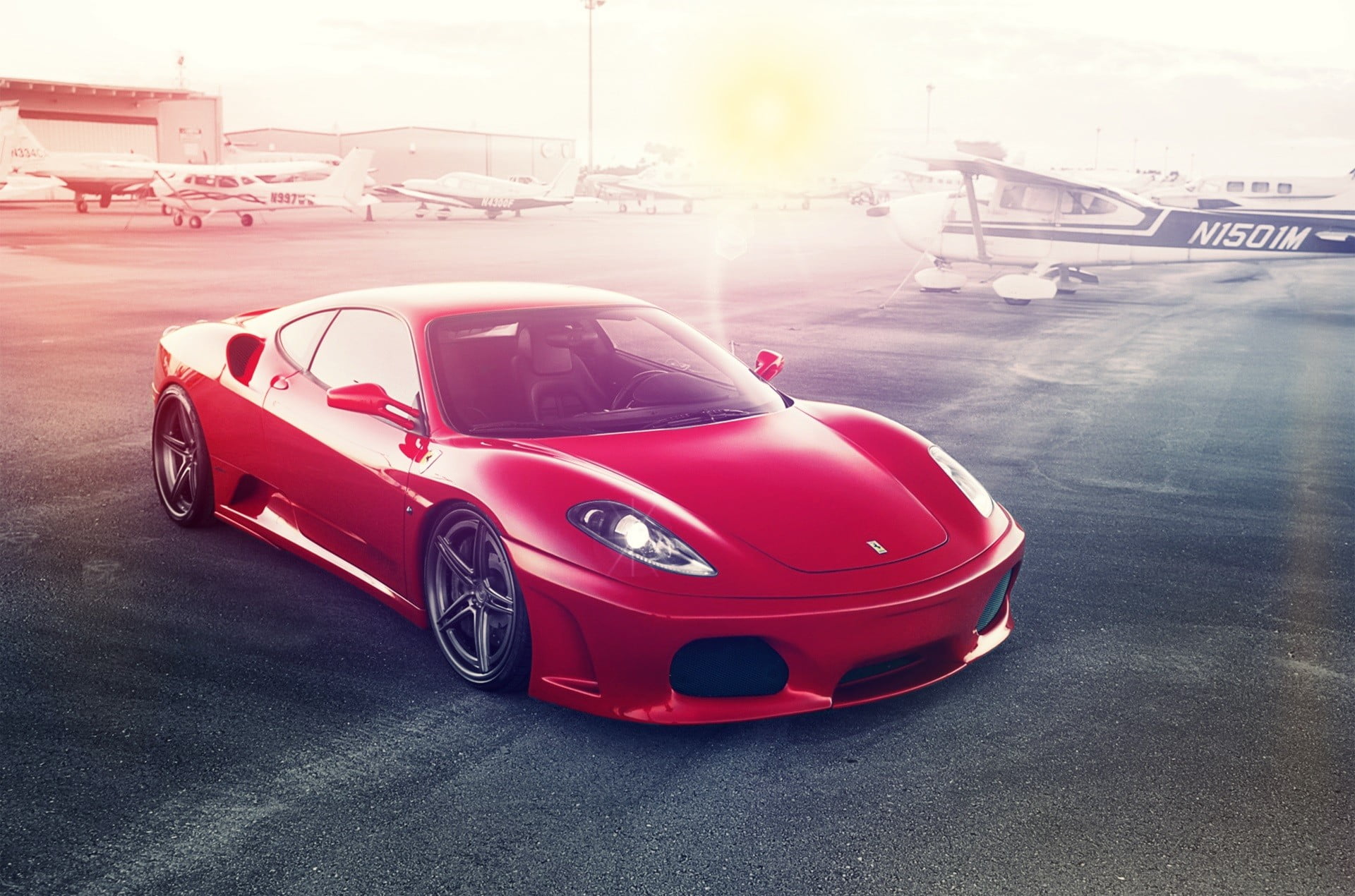 city, land vehicle, Ferrari 430, door, sunset, road, outdoors, no people, wheel, mazda, transportation, motion, street, travel, nature, sign, building exterior, HD Wallpaper