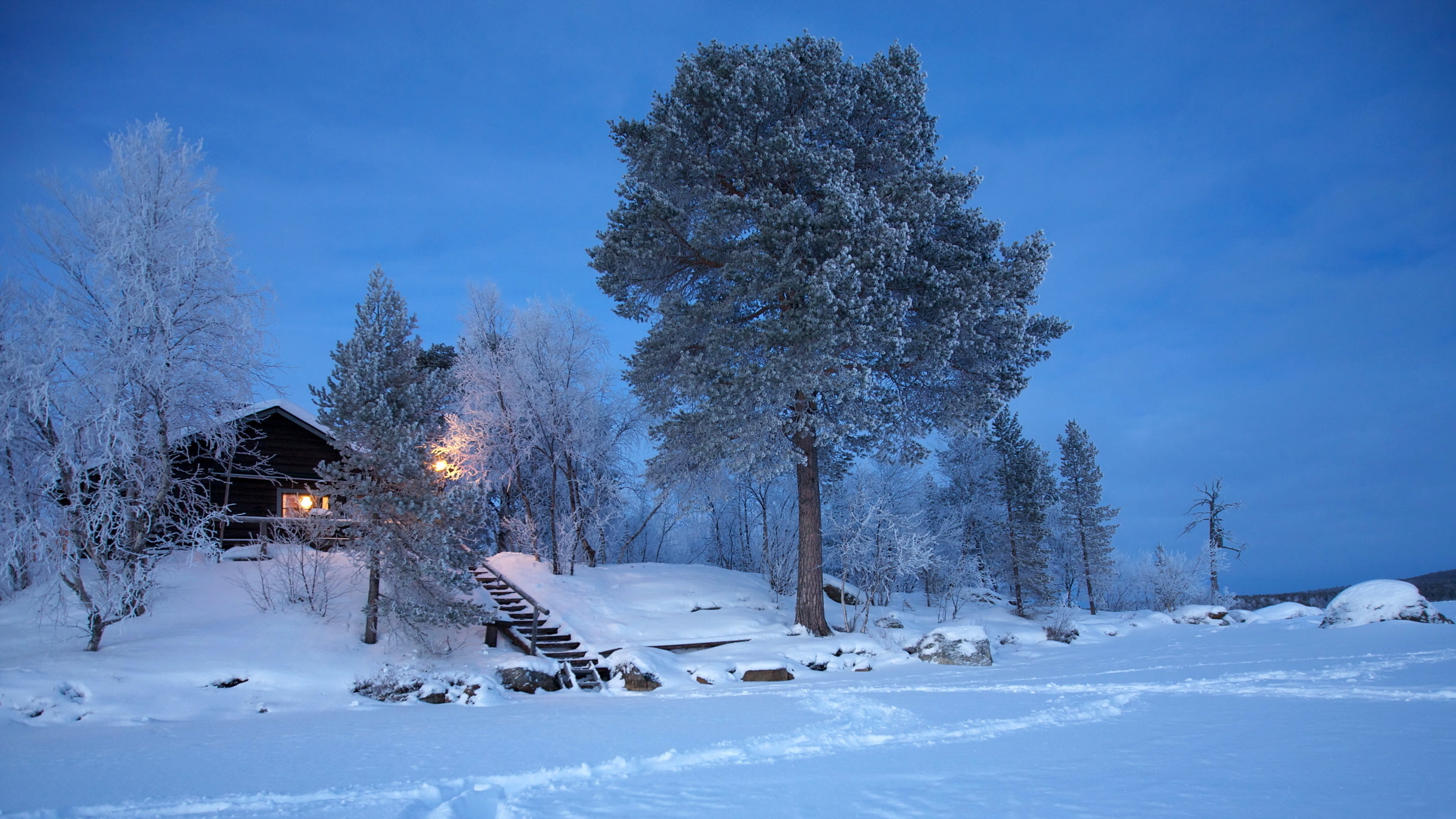Lapland, no people, architecture, building, cold temperature, tranquil scene, covering, building exterior, silhouette, illuminated, sky, Finland, plant, HD Wallpaper