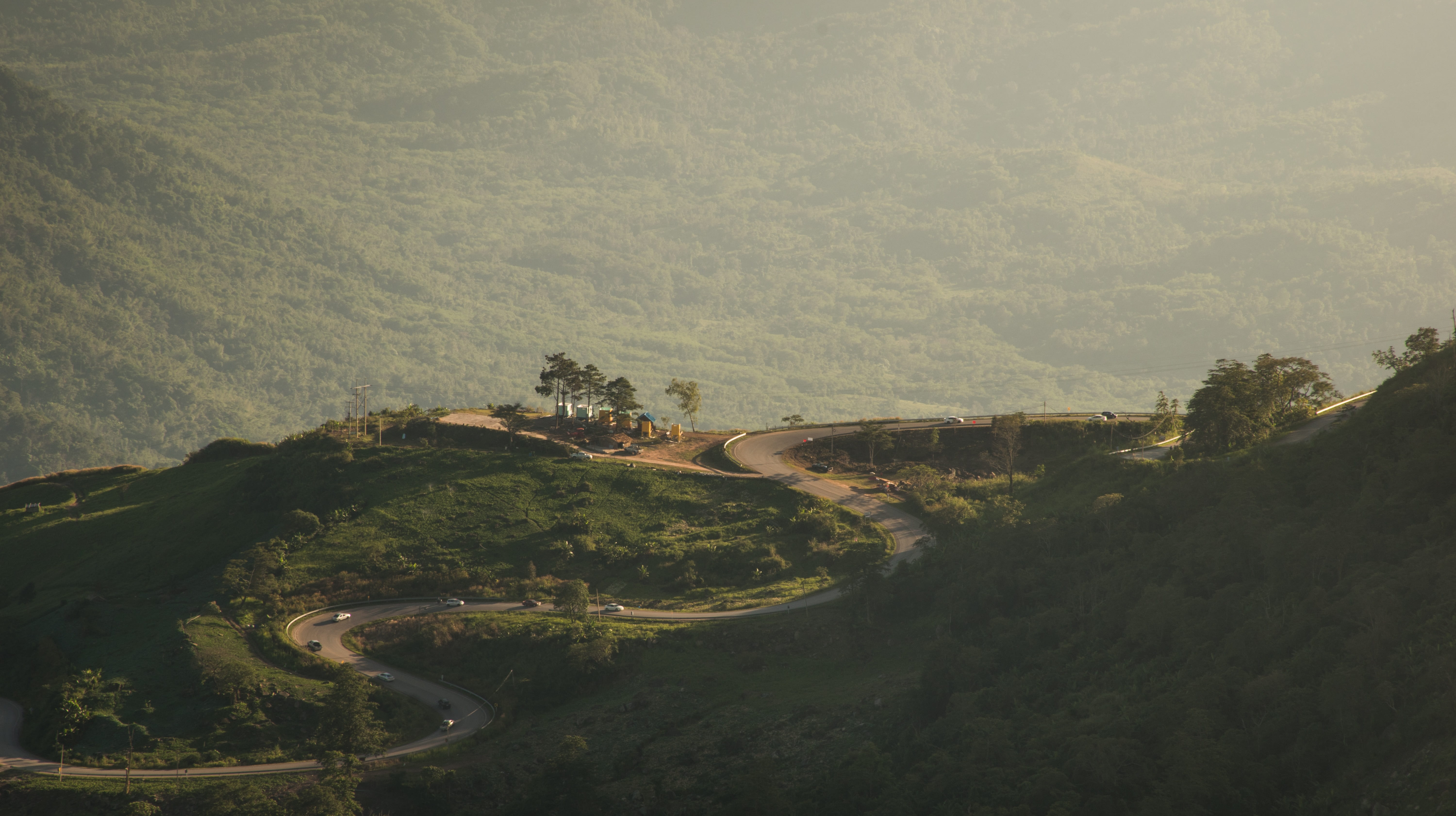 beauty in nature, road, land, outdoors, phu thap boek, no people, nature, aerial, mountain road, tranquil scene, building exterior, high angle view, thailand, HD Wallpaper