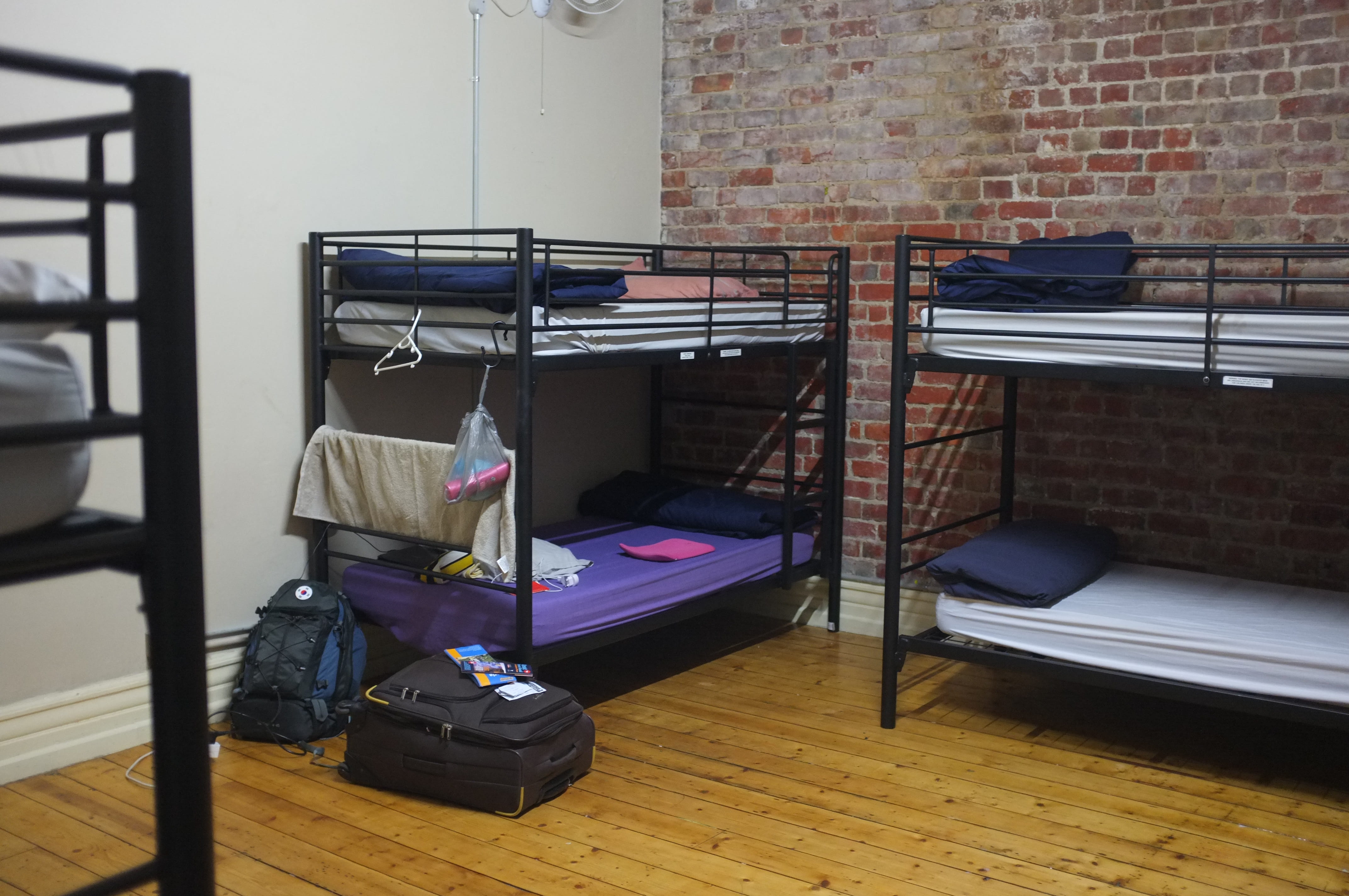 wood, indoors, no people, backpacker, seat, 4K, bunk beds, backpackers, brick wall, domestic room, day, wall, sydney, architecture, wood - material, table, HD Wallpaper