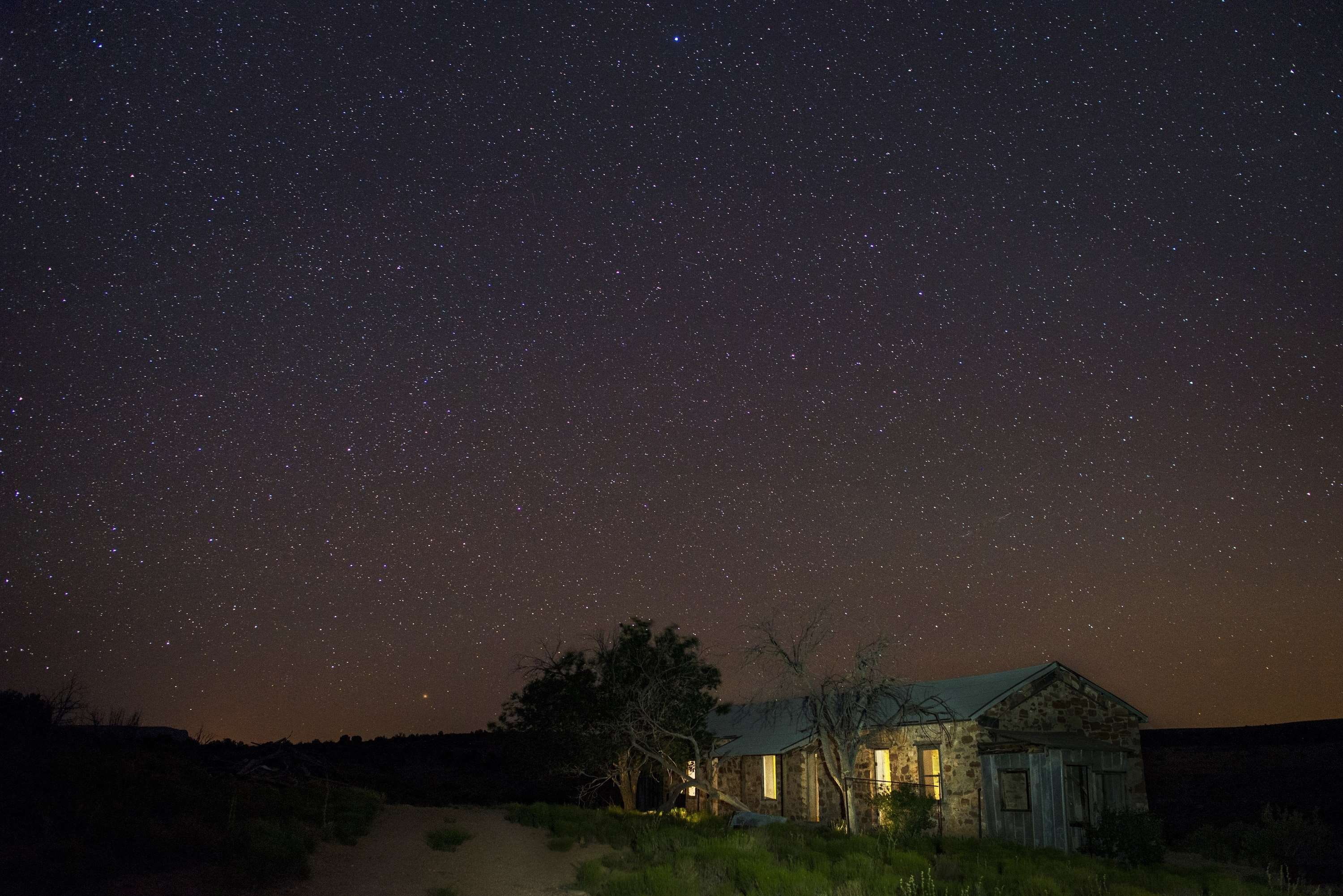 bright, beauty in nature, stars, night, galaxy, cosmos, house, starry, built structure, residential district, no people, panorama, scenics - nature, landscape, HD Wallpaper