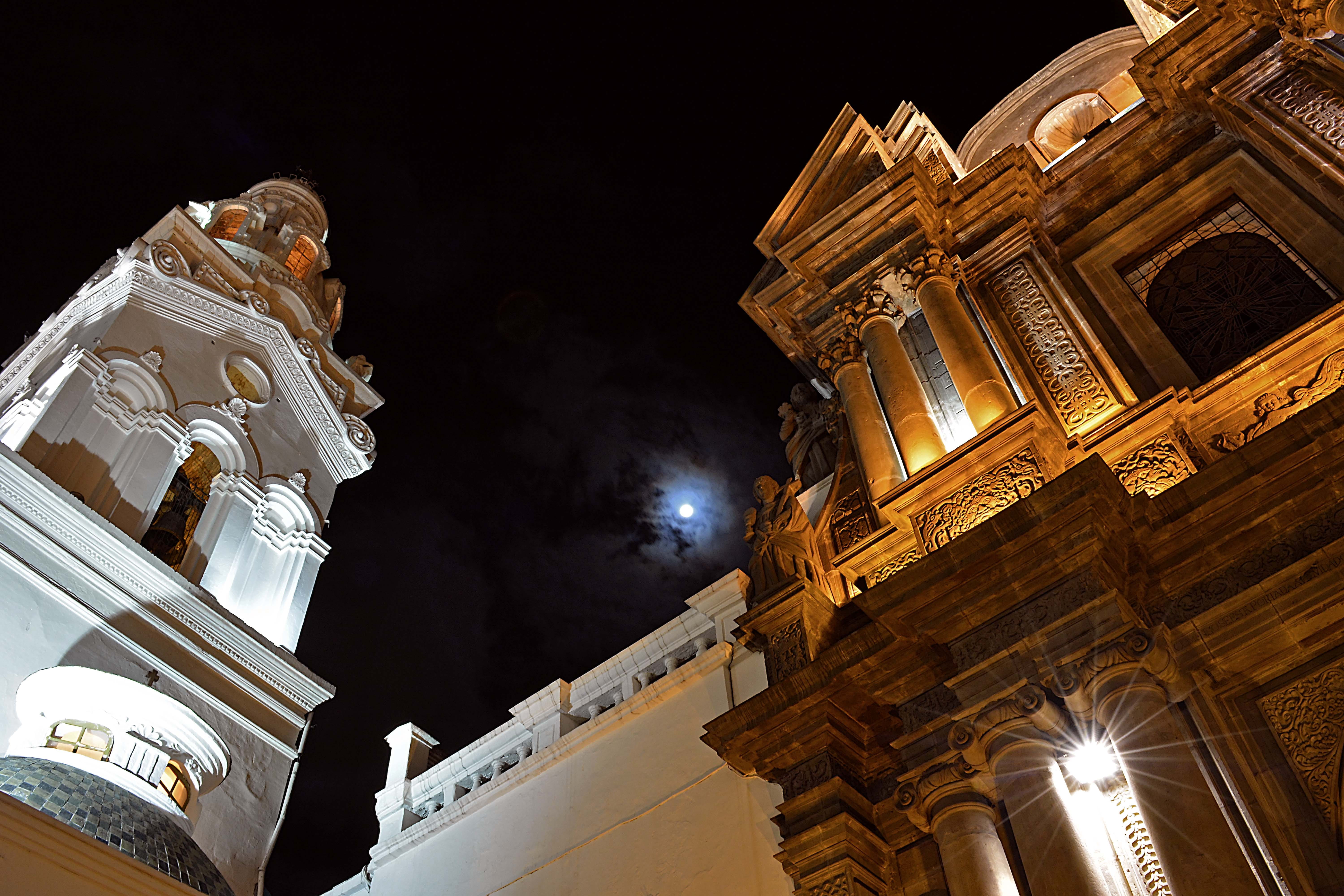 night, architectural column, history, nature, building exterior, illuminated, low angle view, quito, built structure, sky, building, ecuador, belief, colonial, HD Wallpaper