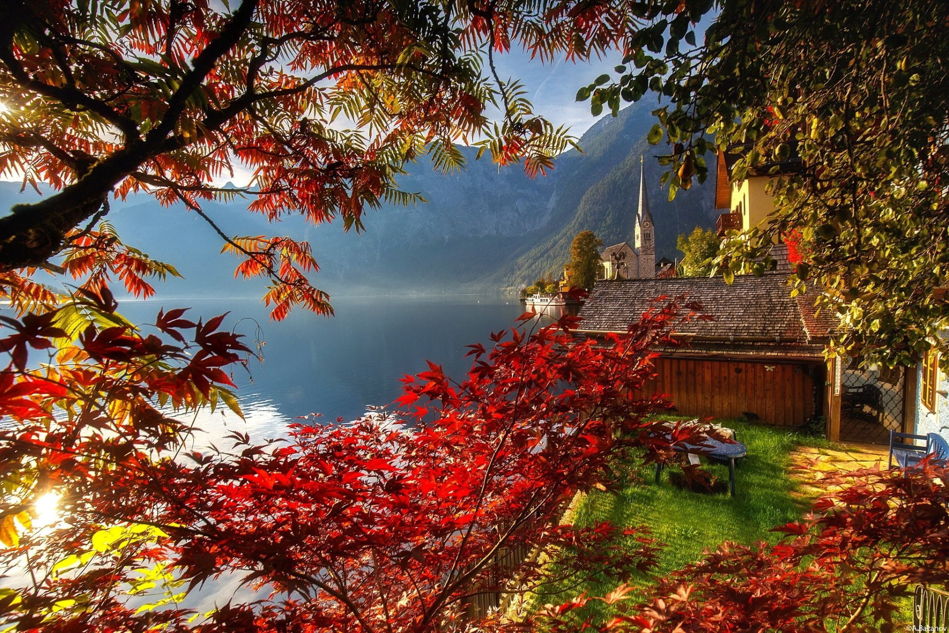 Fall, Tree, Hallstatt, Austria, 1080P, Foliage, Towns, Leaf, HD Wallpaper