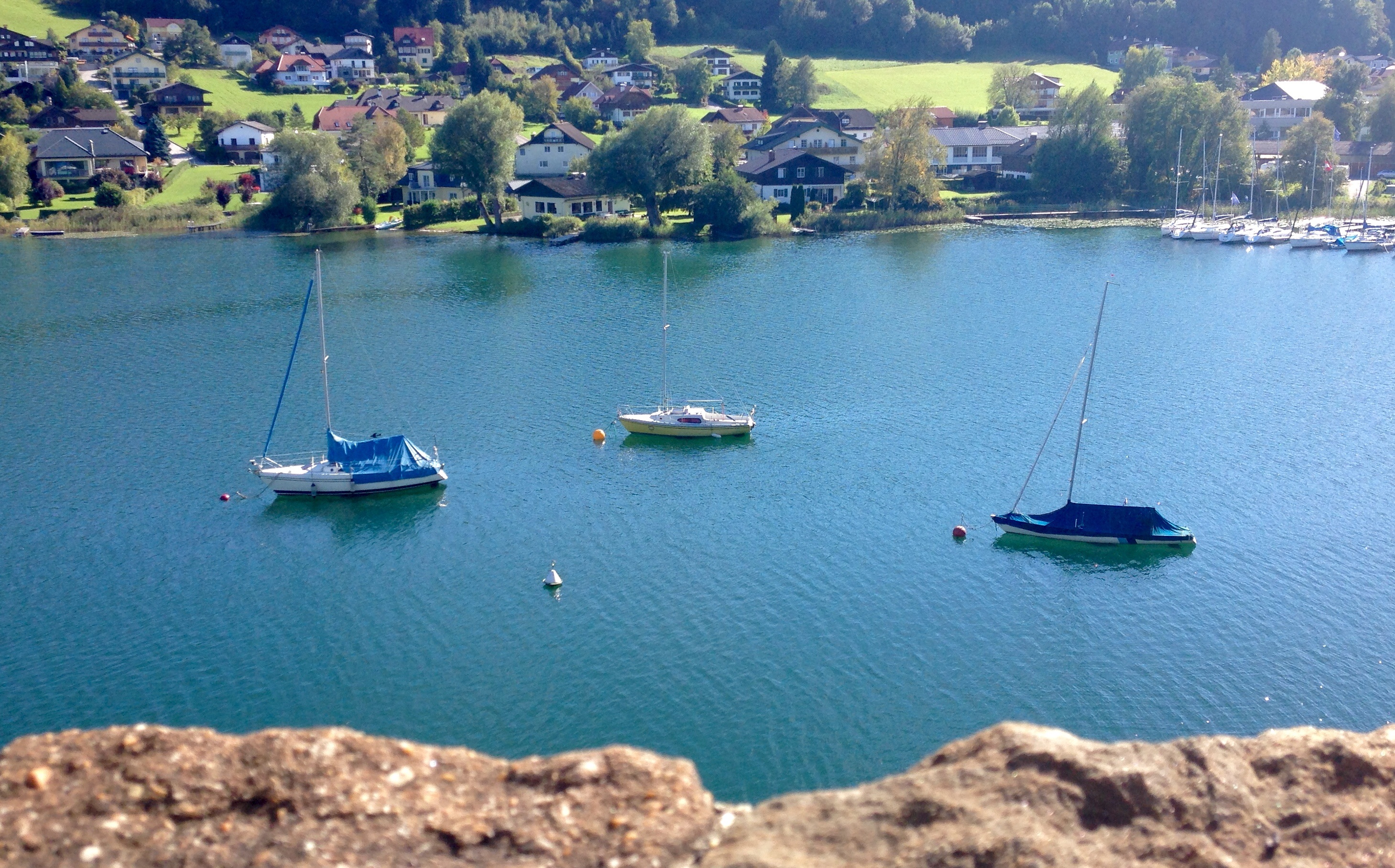 travel, 2K, plant, autumn, blue sky, scenics - nature, moored, high angle view, swim, sea, sail, sun, boot, austria, beauty in nature, mode of transportation, HD Wallpaper