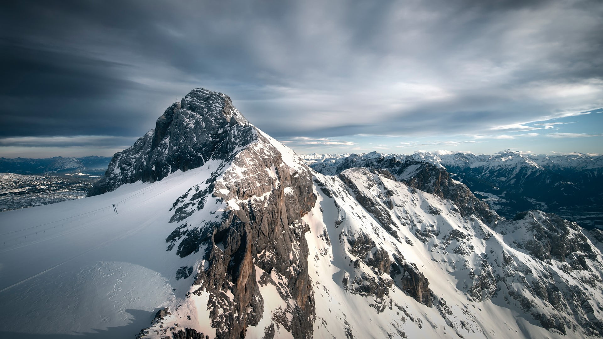 snow, Austria, sky, nature, rocks, mountains, Dachstein Mountains, landscape, 1080P, snowy mountain, clouds, HD Wallpaper