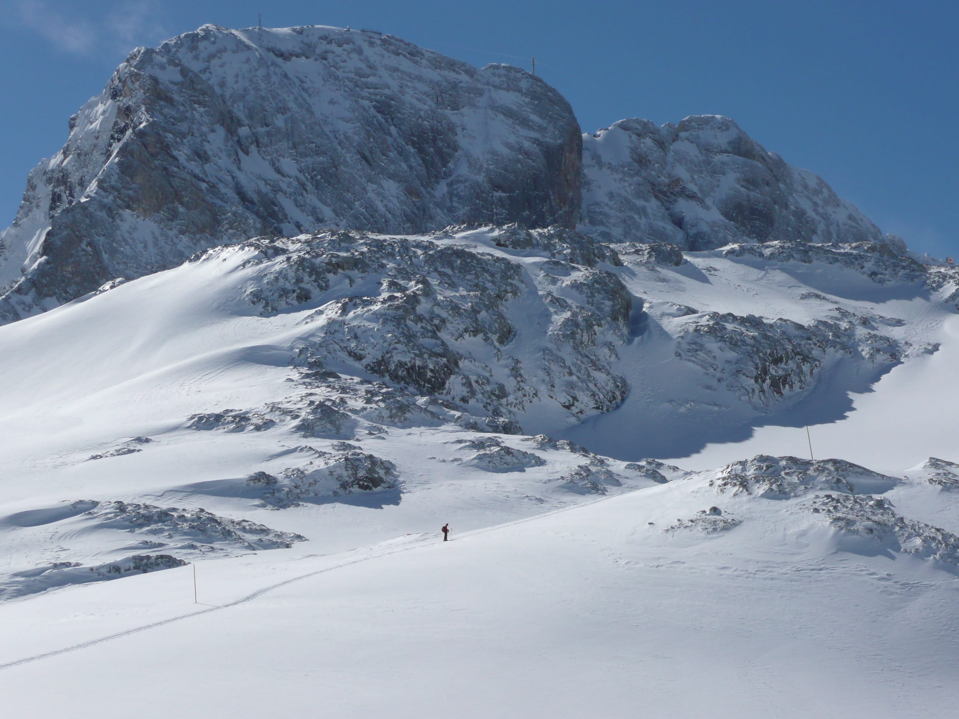 scenics - nature, snow mountain, austria, outdoors, alpine, sky, 2K, mountain range, frozen, cold temperature, sport, environment, ice, dachstein, backcountry skiiing, HD Wallpaper