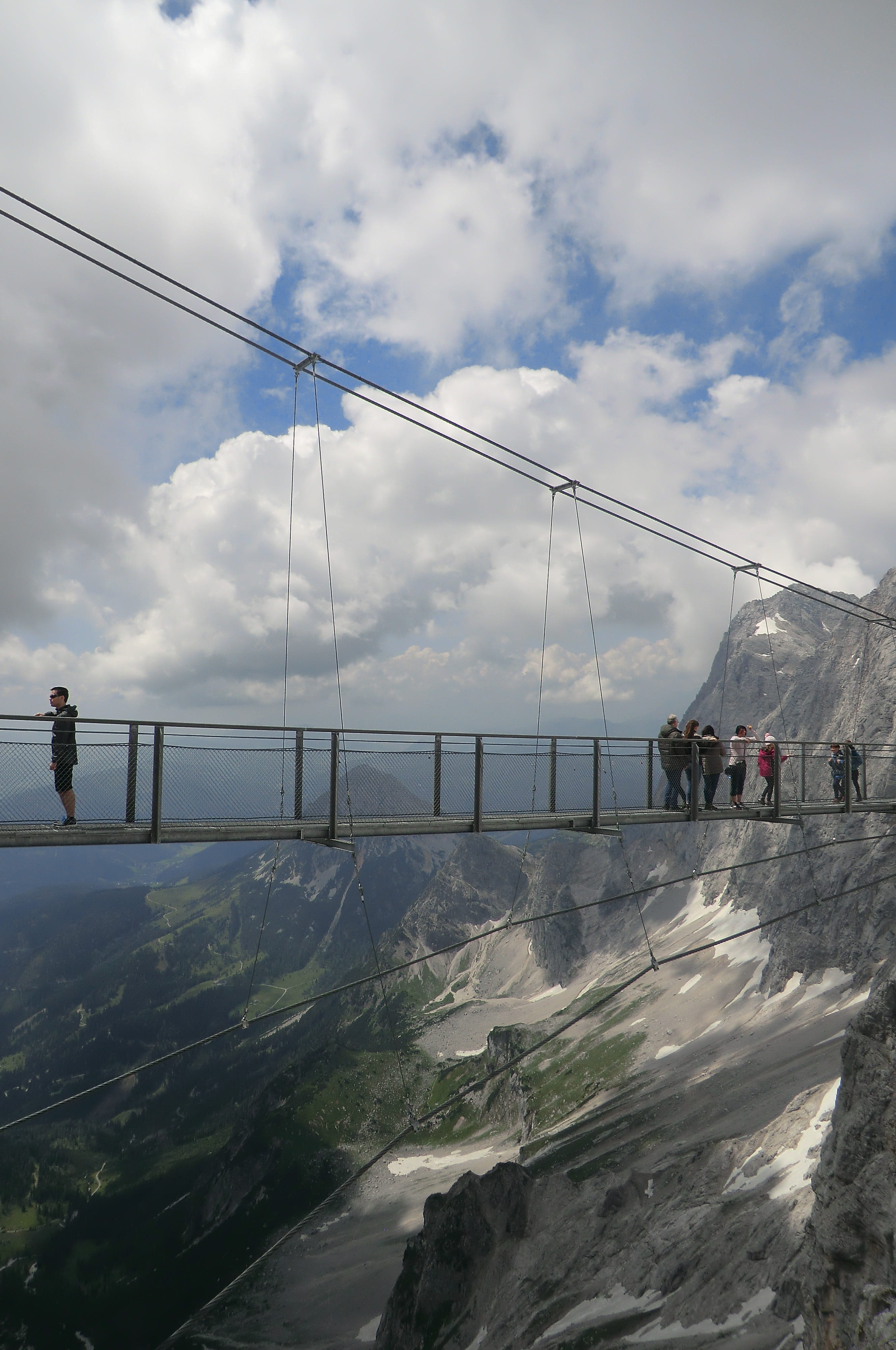 day, nature, mountain, men, holiday, bridge, mountains, suspension bridge, built structure, beauty in nature, outdoors, scenics - nature, schladming, dachstein, Phone HD Wallpaper