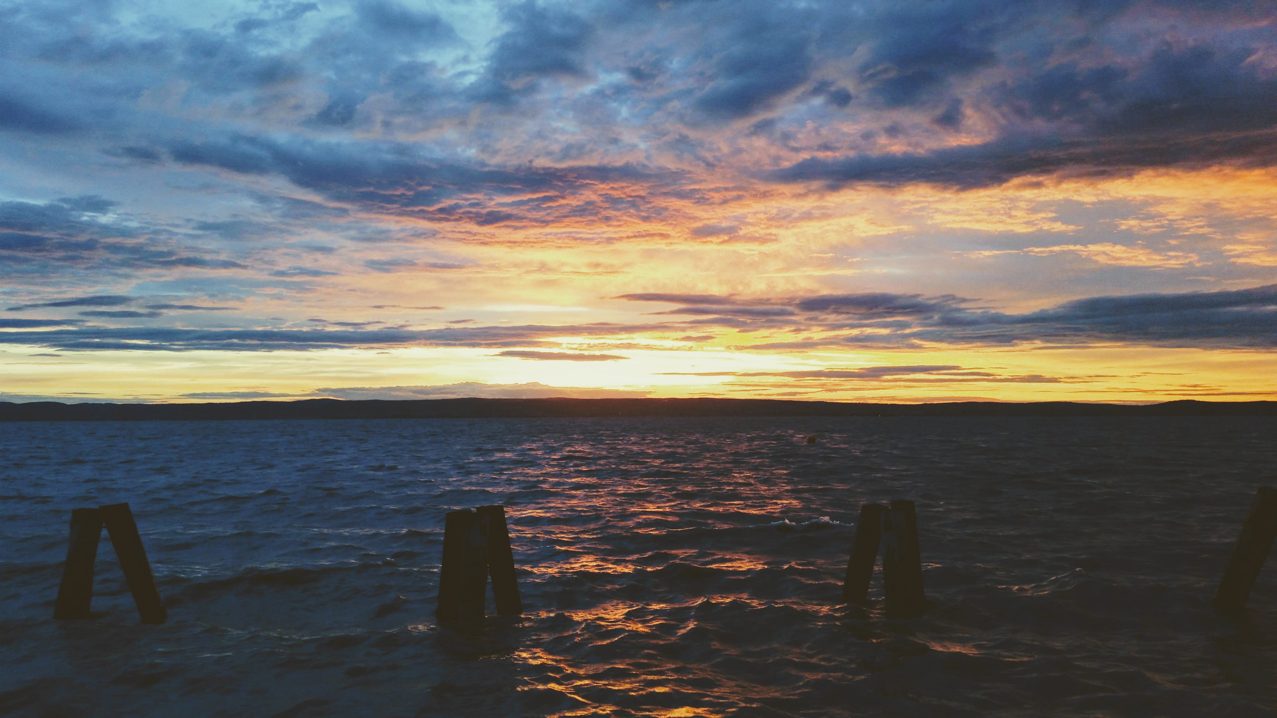cloud - sky, wooden post, land, horizon, no people, beauty in nature, 5K, tranquility, non-urban scene, sunset, österreich, water, neusiedler see, nature, HD Wallpaper