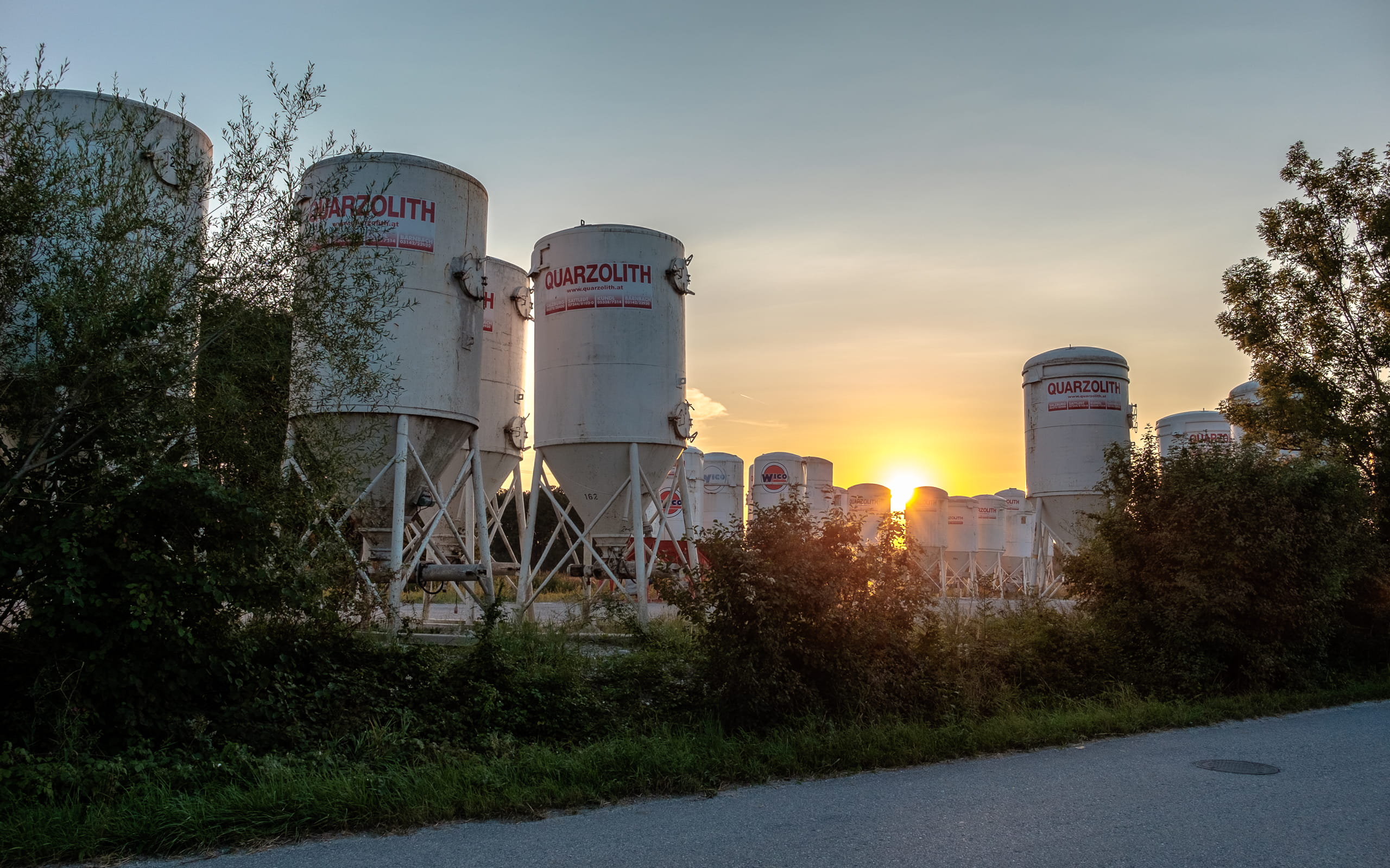 outdoors, water tower - storage tank, salzburg, city, industrial, österreich, sunlight, road, factory, architecture, built structure, tree, no people, plant, HD Wallpaper