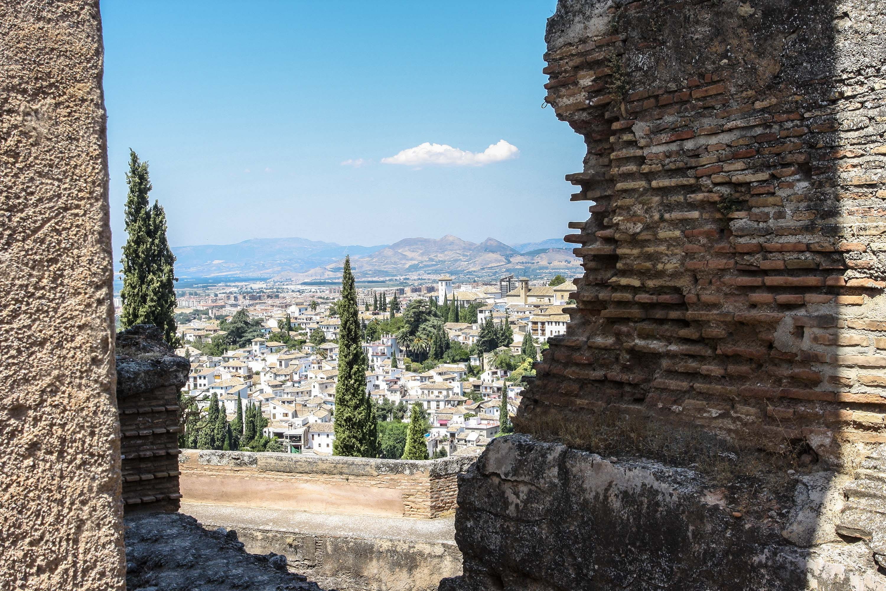 old ruin, granada, history, travel, plant, building, scenics - nature, day, alhambra, sunlight, mountain, tree, 2K, built structure, palace, building exterior, HD Wallpaper