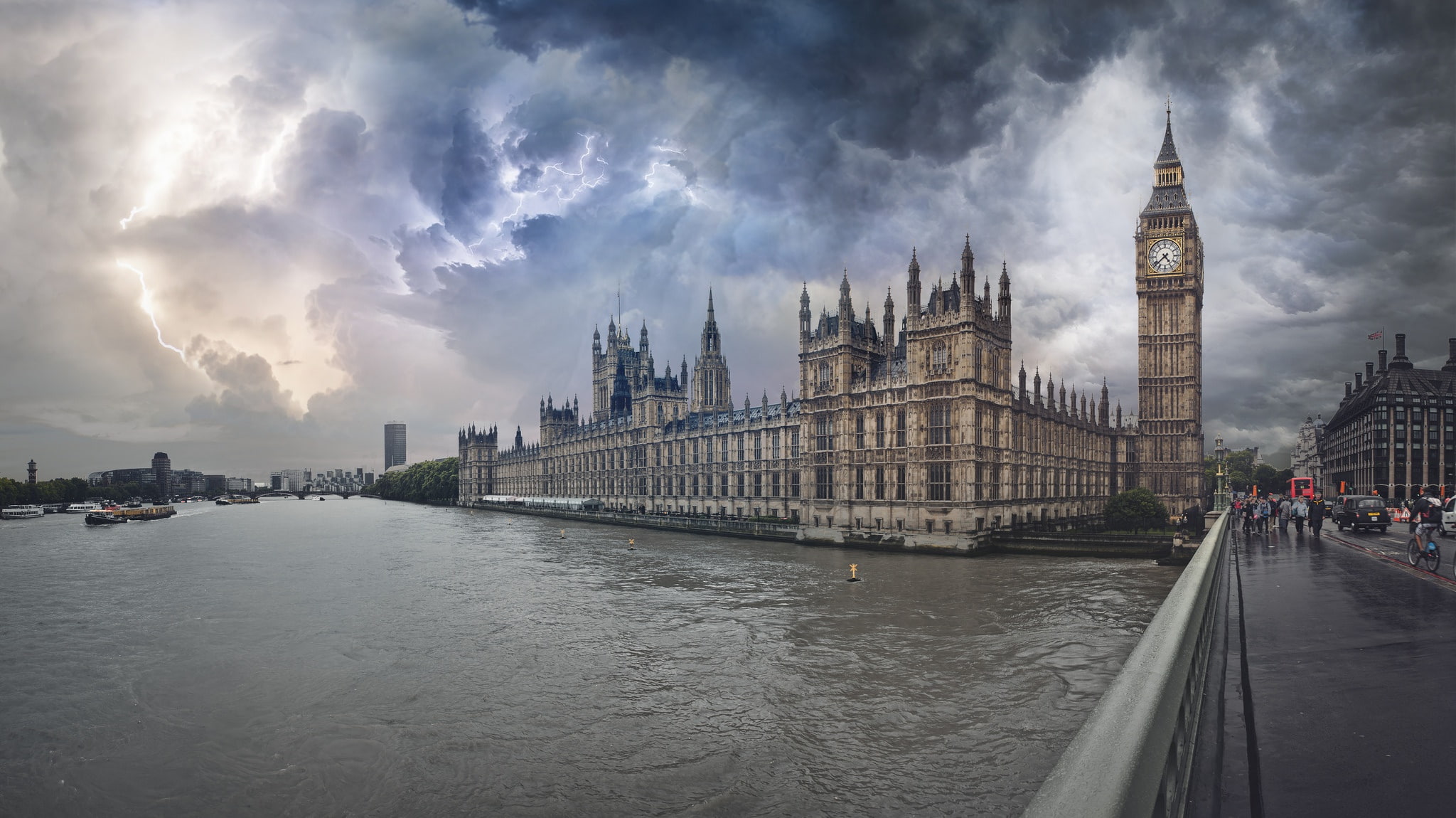 1080P, Westminster Abbey, bridge, London, the storm, lightning, Big Ben, river, HD Wallpaper