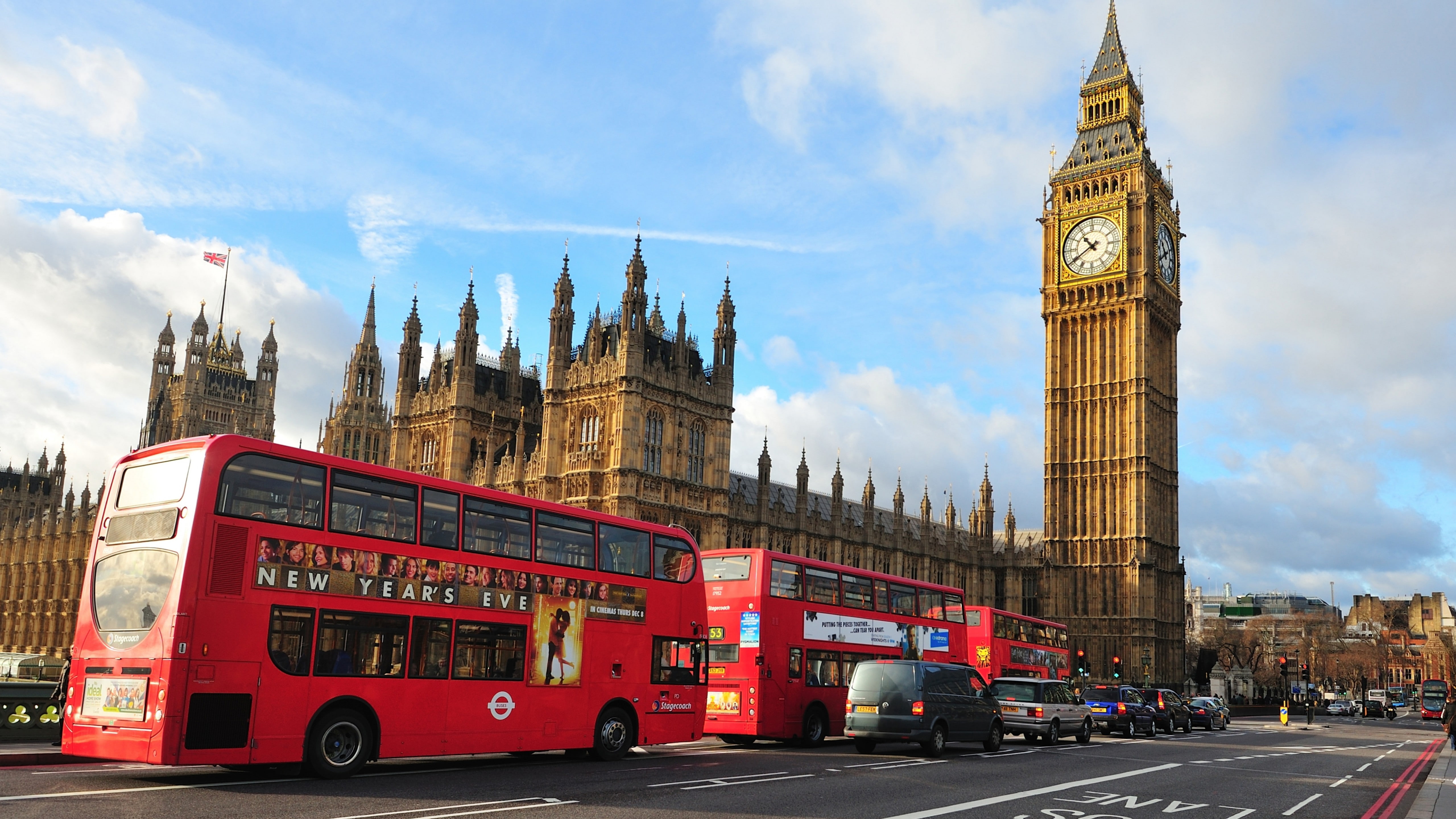 tourism, bus, city, Big Ben, two, 5K, red, daytime, England, London, Westminster Abbey, travel, HD Wallpaper