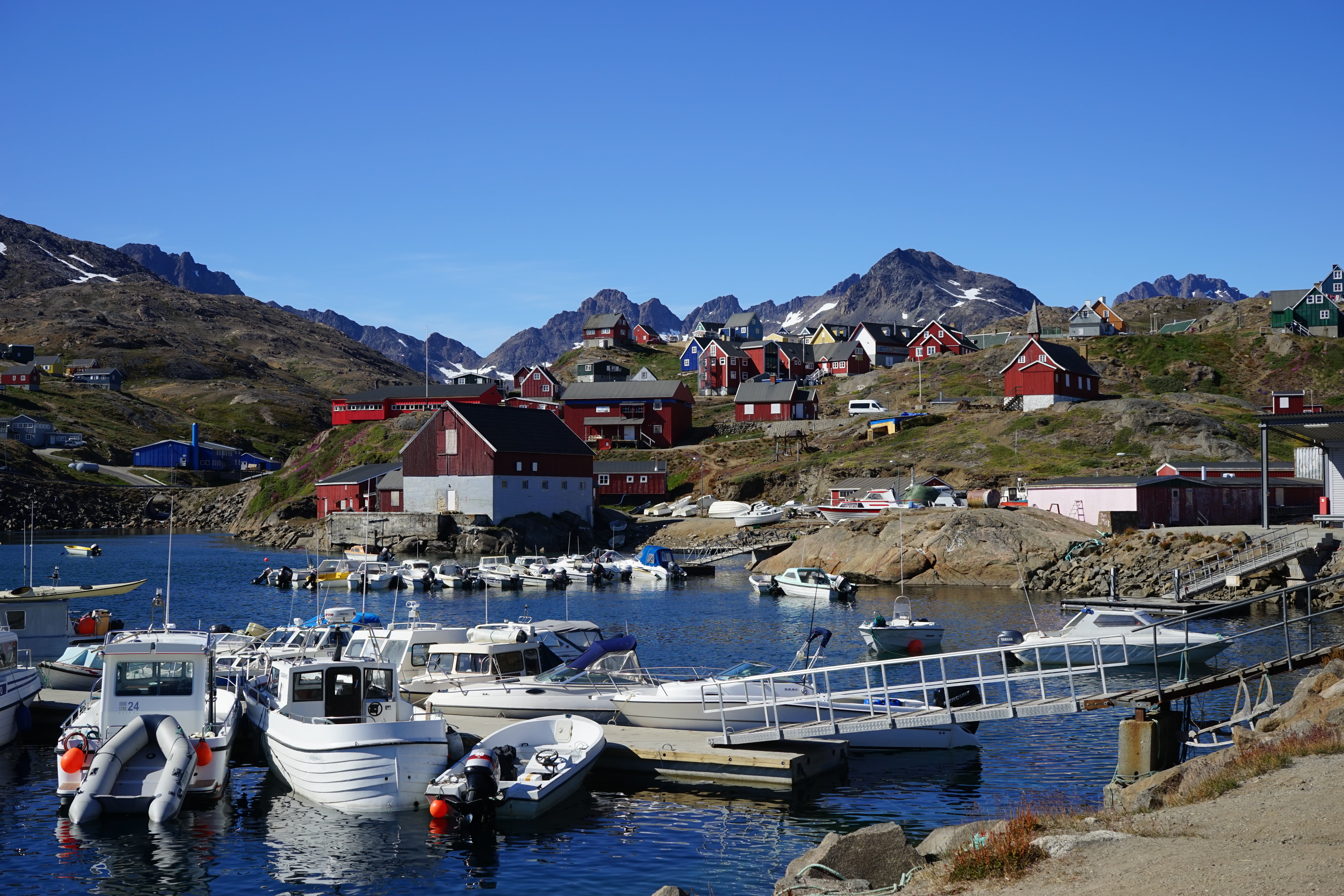 several, building, day, transportation, 5K, built structure, mountain, greenland, architecture, land, nature, water, nautical vessel, boats, mountain range, HD Wallpaper