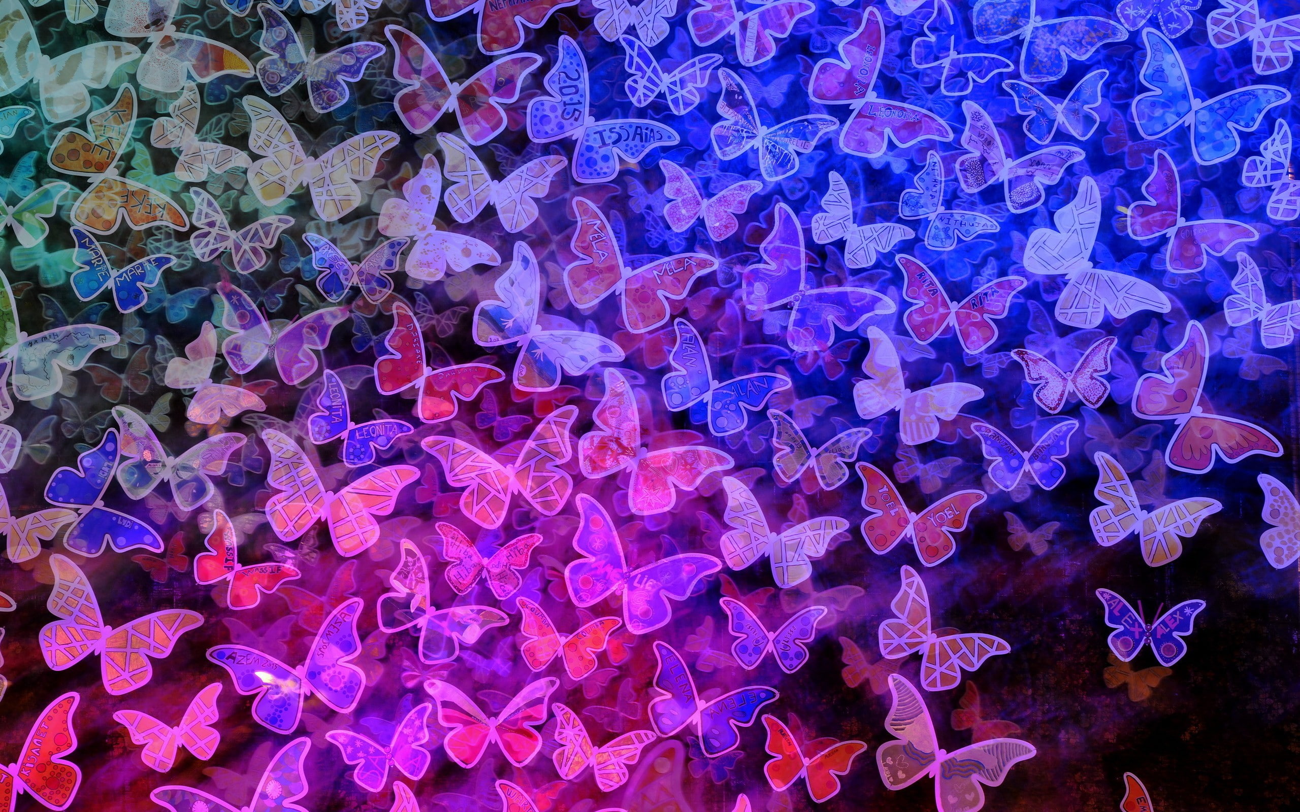 no people, full frame, butterfly, creativity, nature, blue, beauty in nature, vibrant color, art and craft, abundance, multi colored, decoration, outdoors, HD Wallpaper