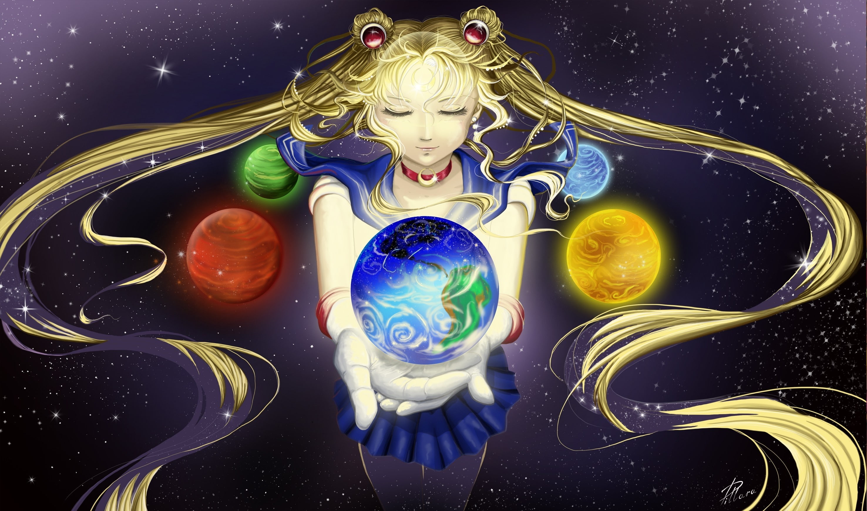2K, sailormoon, fantasy, anime, girls, space, usagi, HD Wallpaper