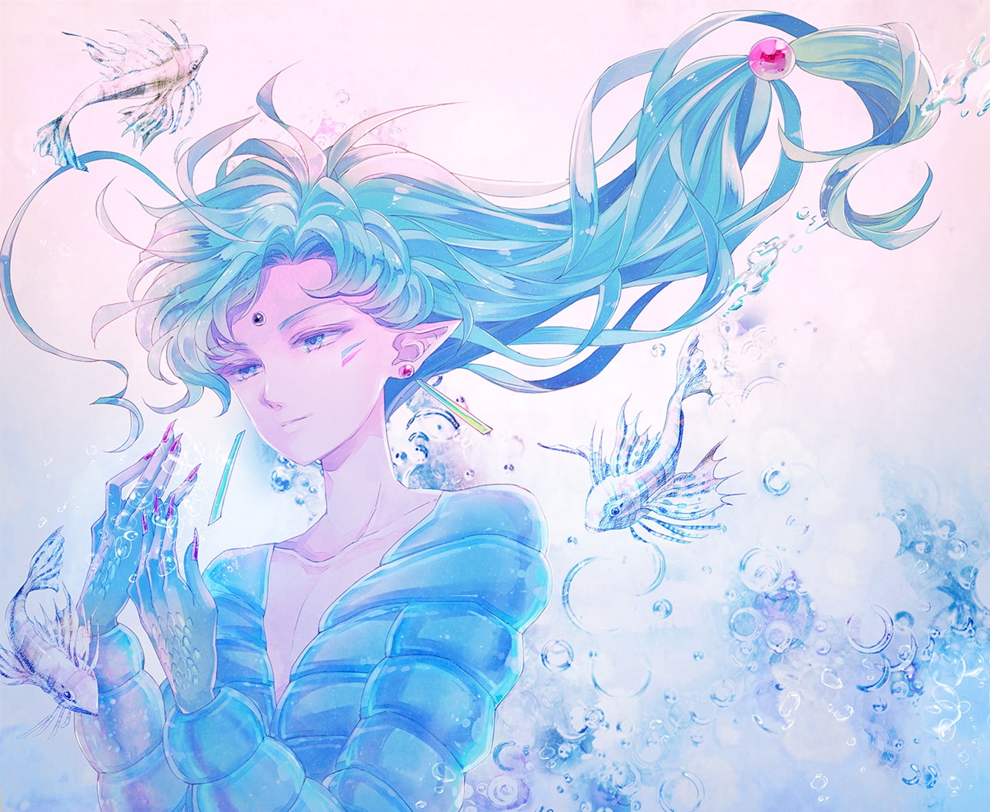 fish, eyes, objects, underwater, elves, anime, 720P, men, fantasy, sailormoon, HD Wallpaper