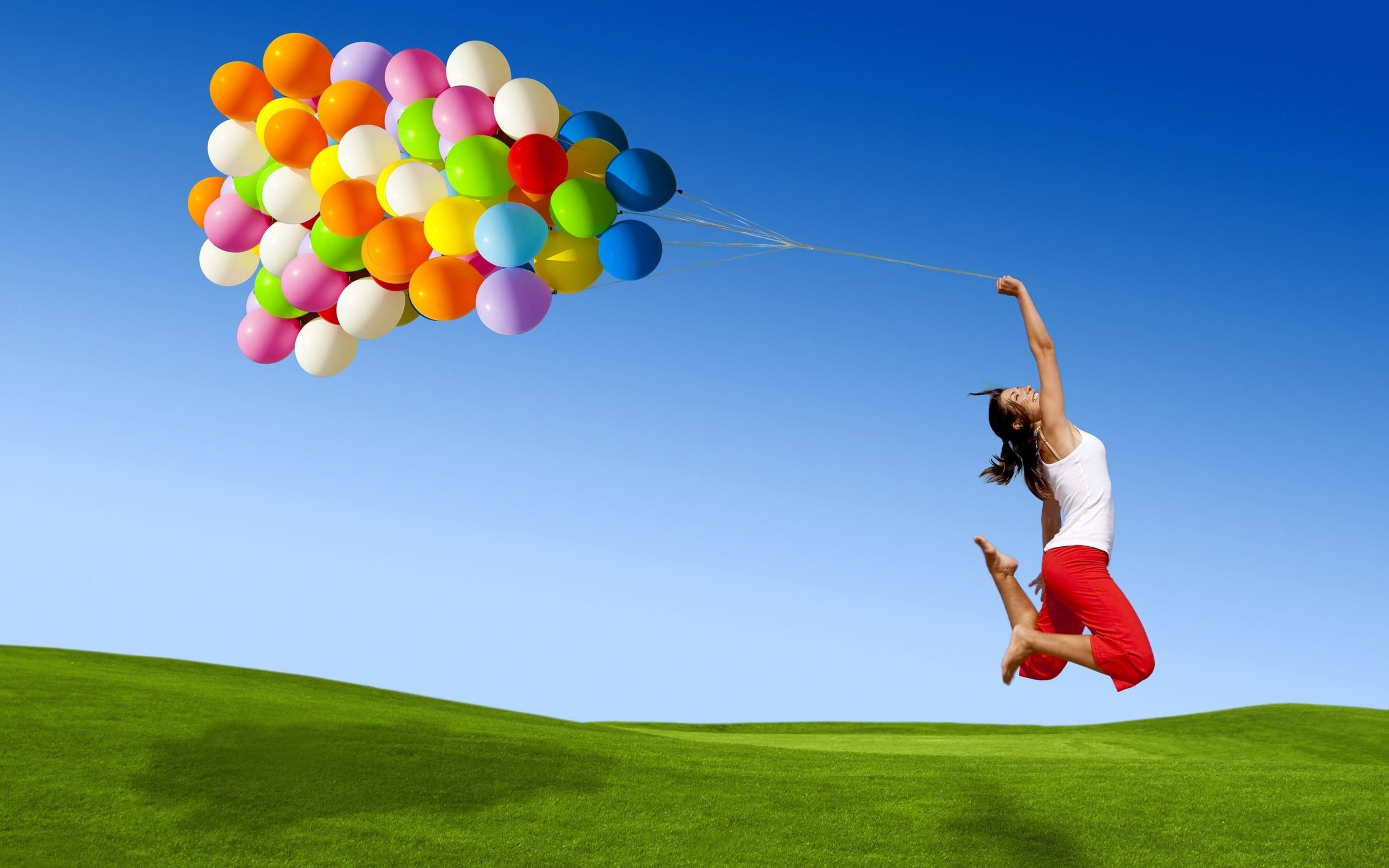 assorted, beautiful, woman, girl, ballons, photo, summer, picture, colored, 2K, balloons, baloons, life, HD Wallpaper
