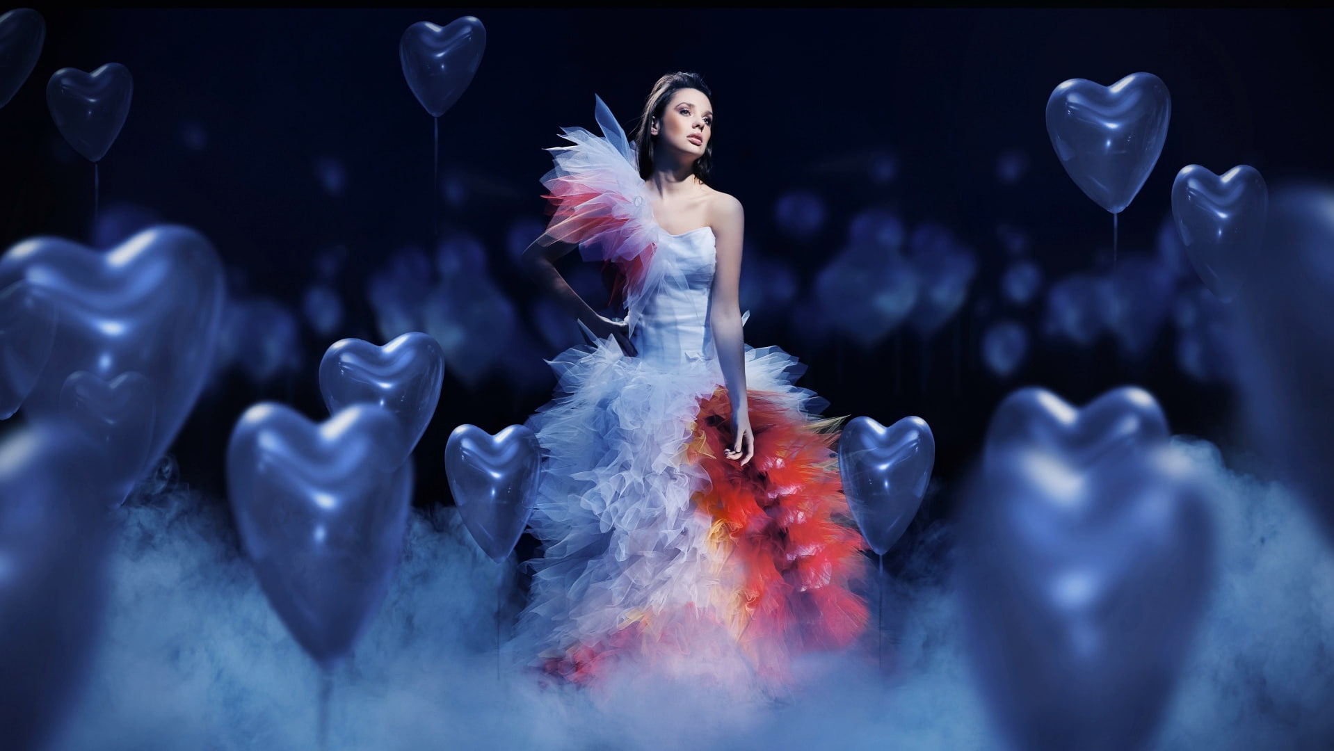 dress, ballon, women, heart, photography, 720P, HD Wallpaper