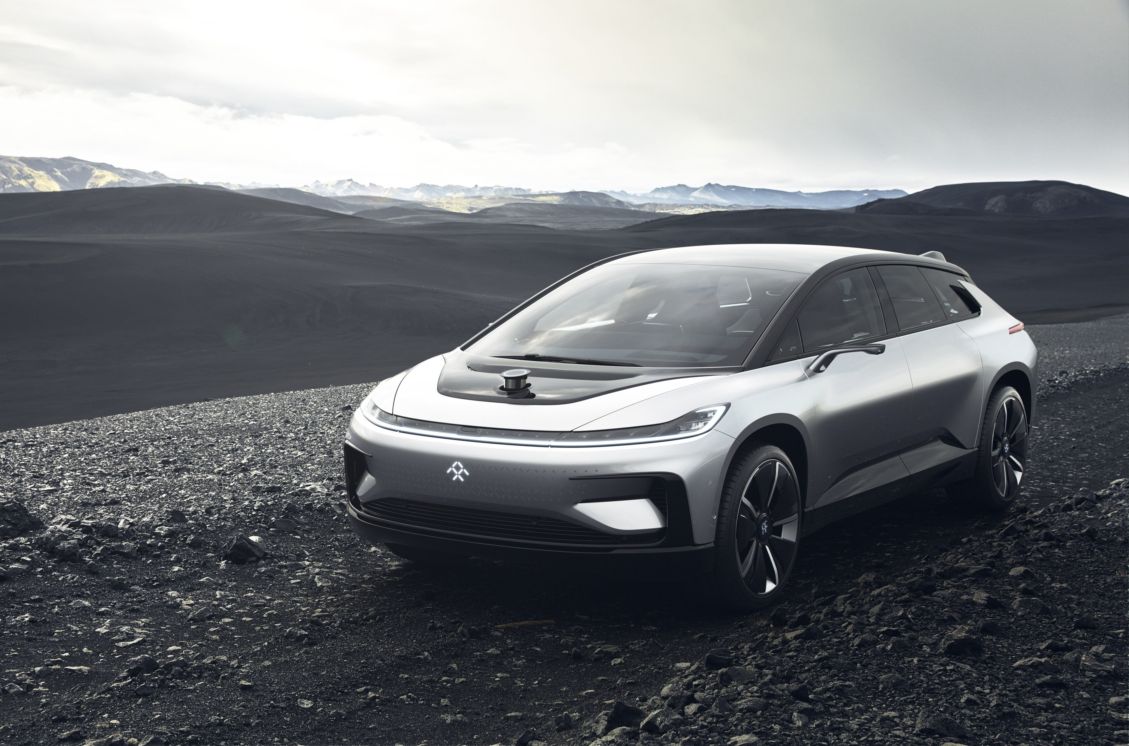 car, road trip, luxury, day, outdoors, environment, cloud - sky, mountain range, 4K, transportation, sky, winter, snow, beauty in nature, faraday future 4k hd  for pc download, HD Wallpaper