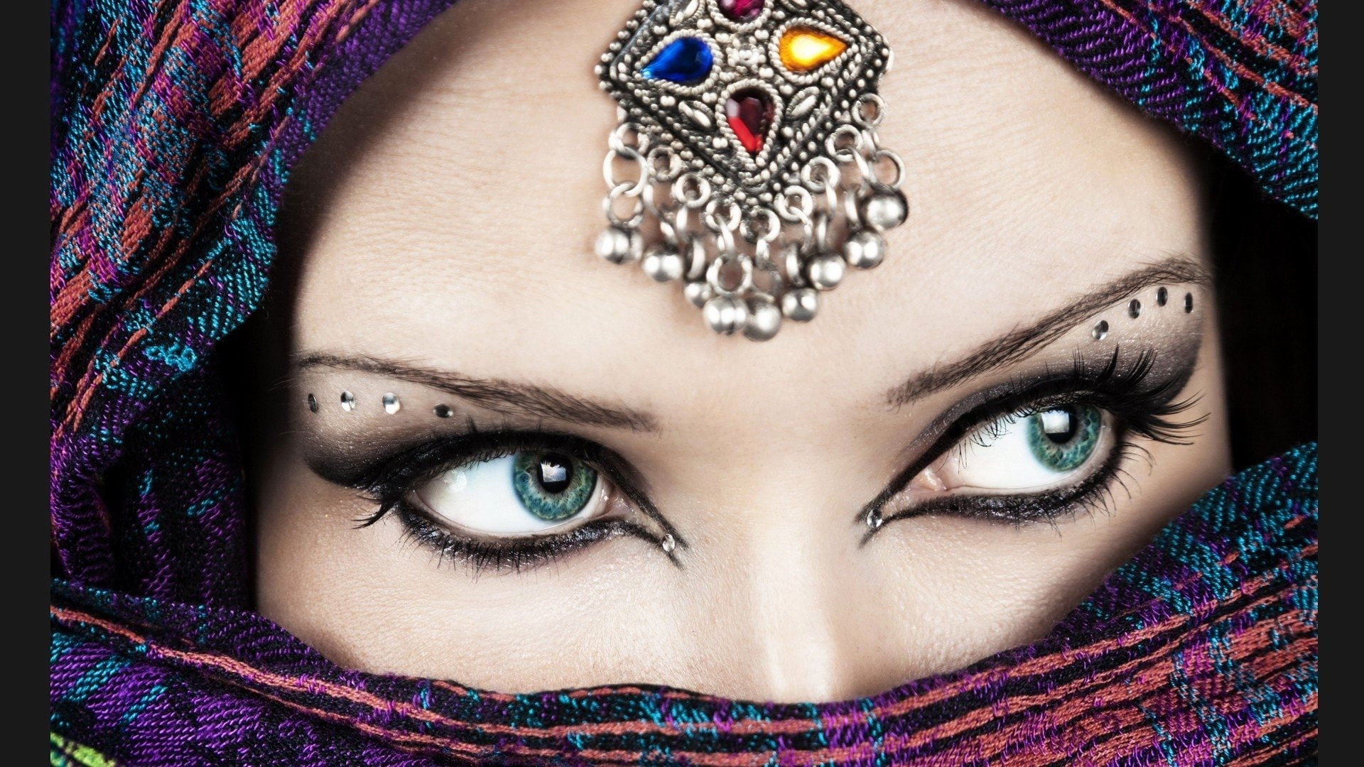 Women, 1080P, Woman, Eye, Blue Eyes, Rhinestone, Girl, Bindi, HD Wallpaper