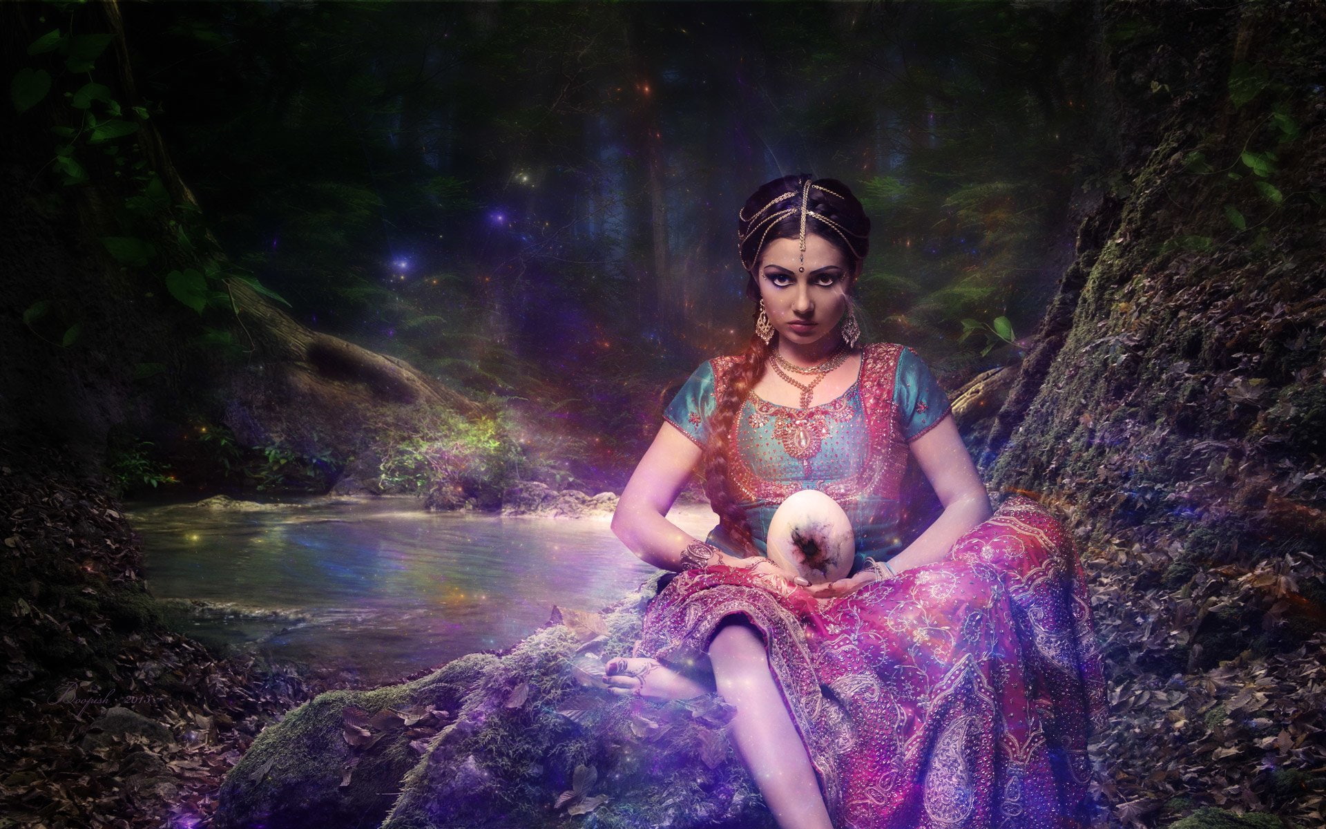 Lake, Egg, 1080P, Girl, Woman, Women, Fantasy, Forest, Bindi, HD Wallpaper