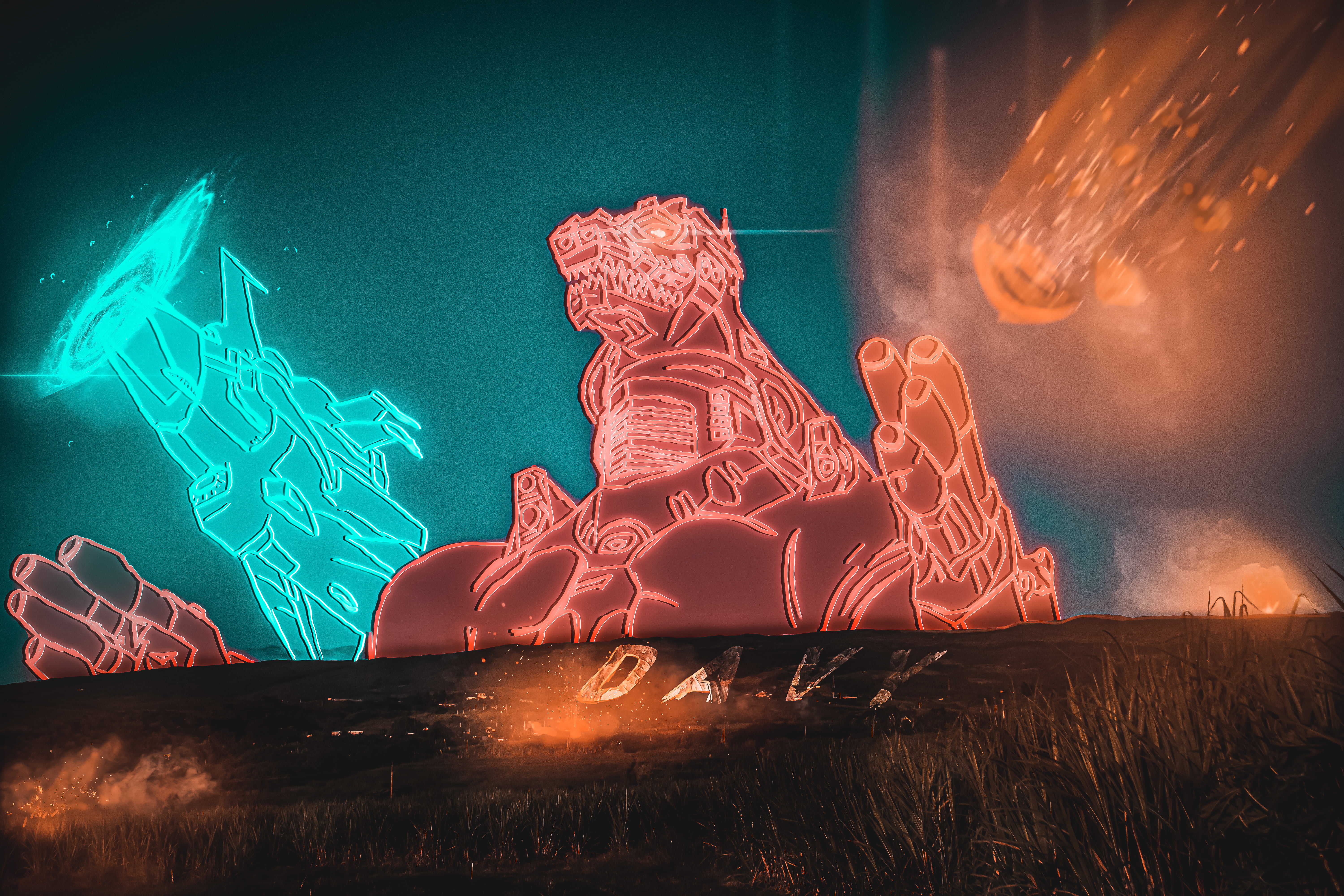 ART_alien, 5K, Photo Factory, neon glow, Beautiful Creatures, Godzilla, Apocalypse (character), HD Wallpaper
