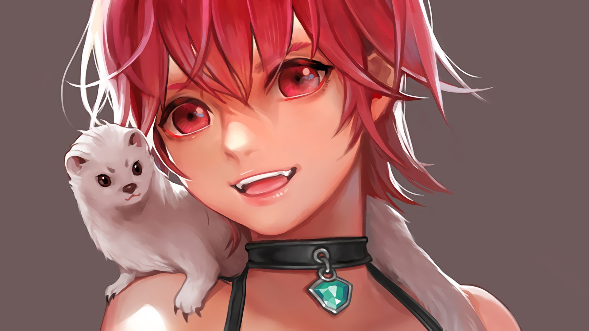 beauty, Fangs, art and craft, mannequin, red, Original, adult, portrait, Anime, 1080P, close-up, indoors, representation, Ferret, human representation, HD Wallpaper
