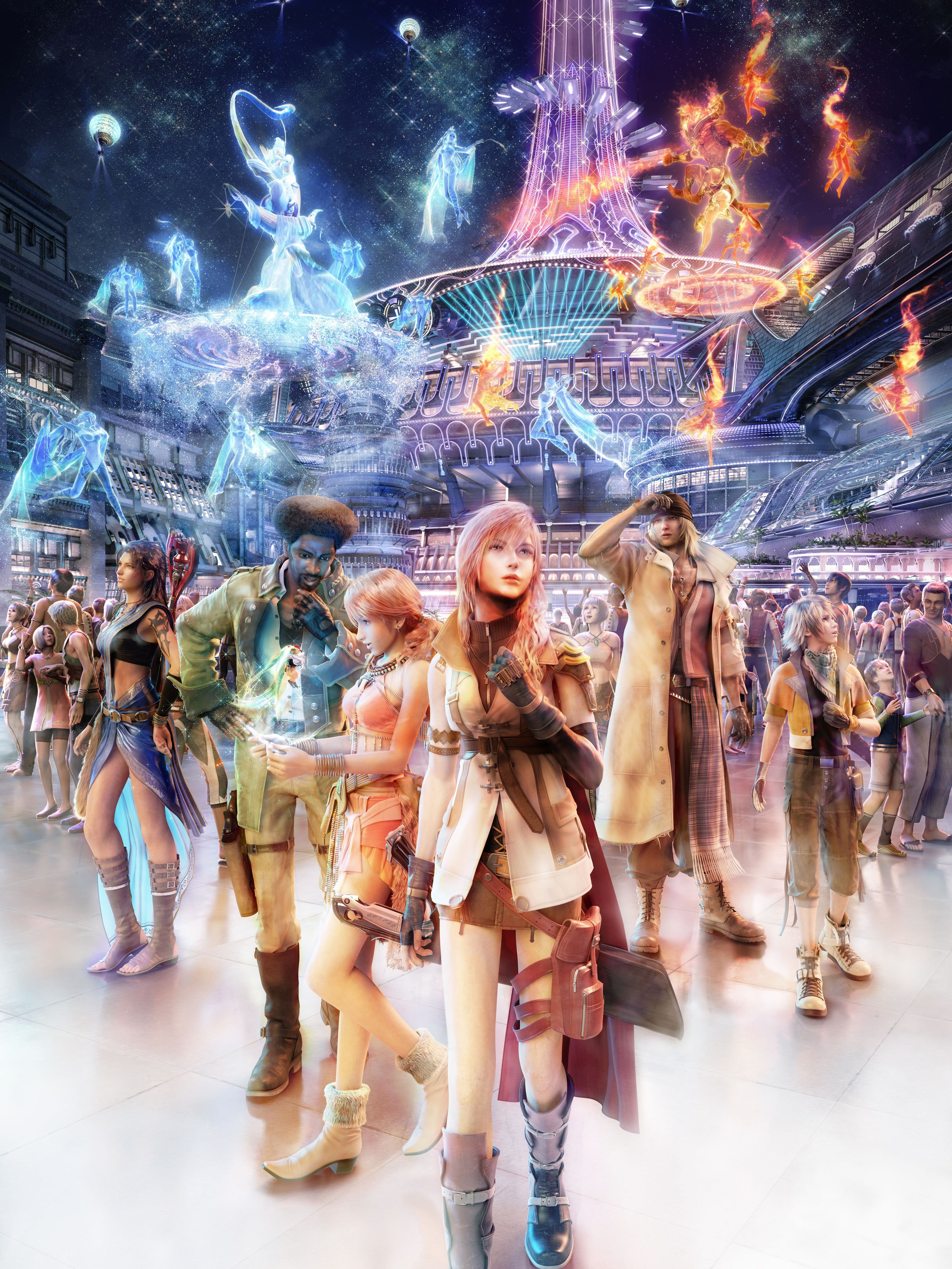 motion, Oerba Dia Vanille, casual clothing, city, illuminated, group of people, vx, night, standing, blurred motion, 5K, Snow Villiers, video games, crowd, Phone HD Wallpaper