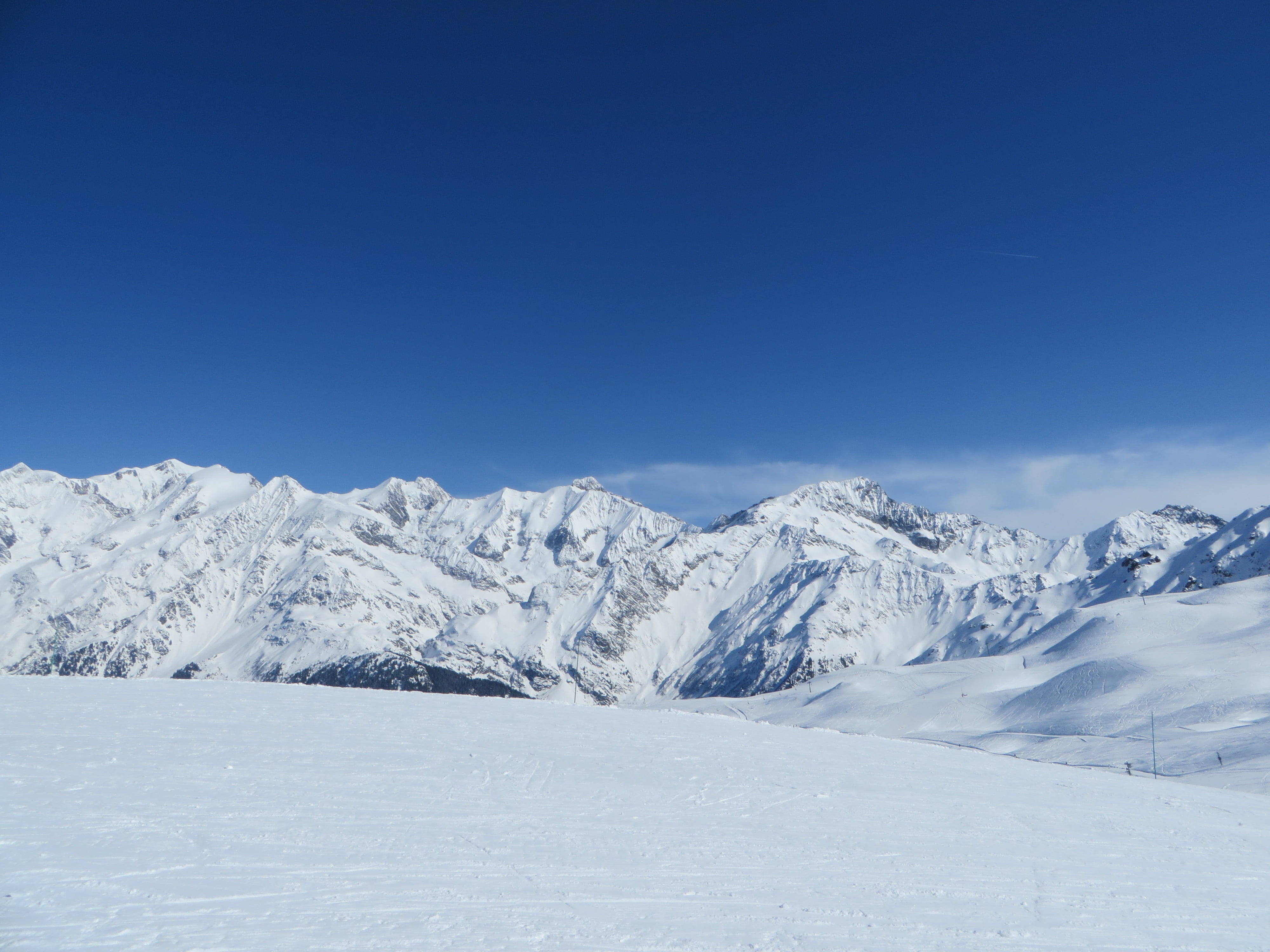 white color, contamines-montjoie, coniferous tree, cold temperature, blue, clear sky, copy space, sky, 4K, no people, nature, snowcapped mountain, winter, HD Wallpaper