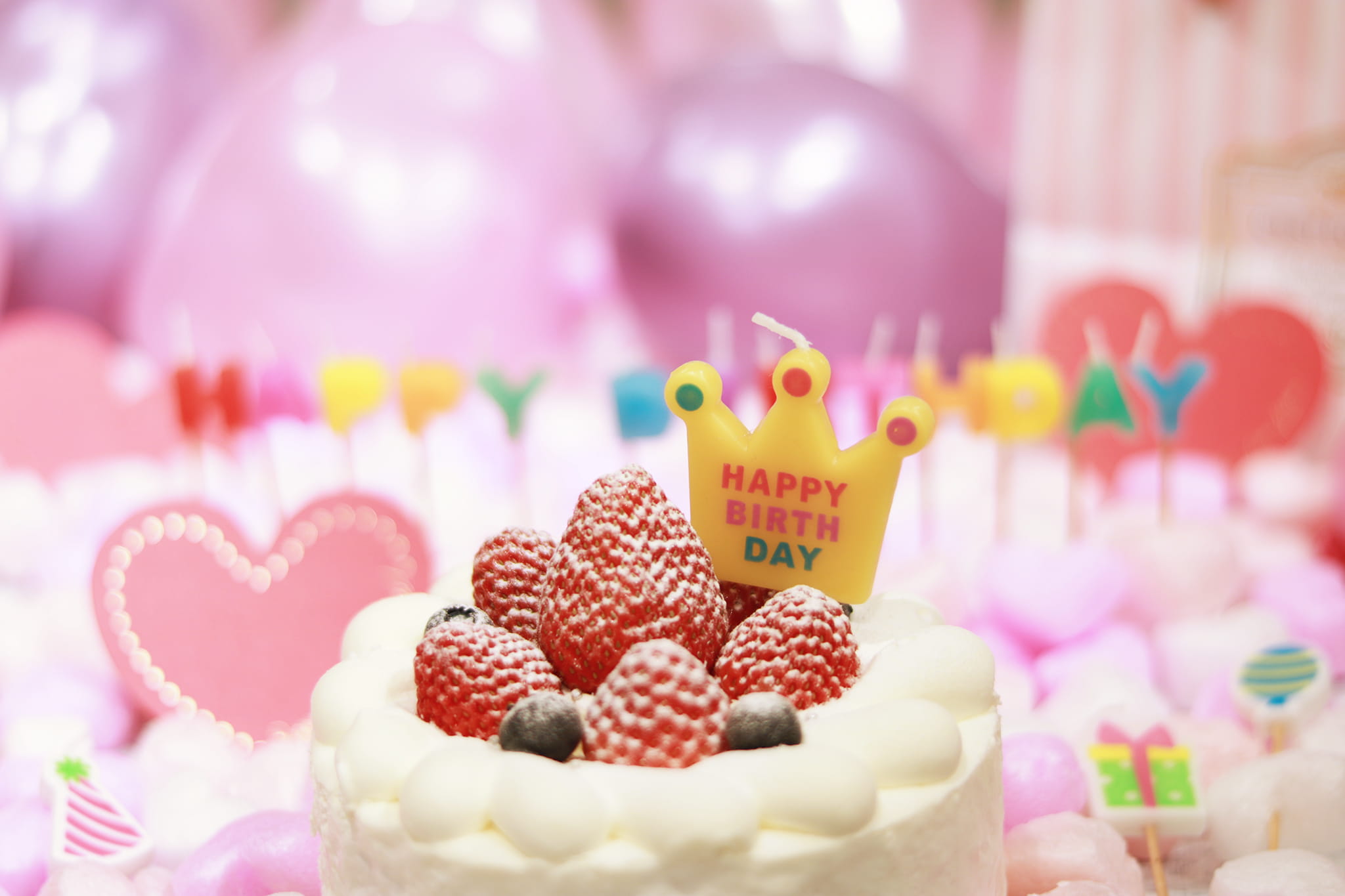 event, sweet, multi colored, food and drink, party - Social Event, food, candy, 1080P, focus, temptation, heart shape, icing, sweet Food, indulgence, strawberry cake, HD Wallpaper