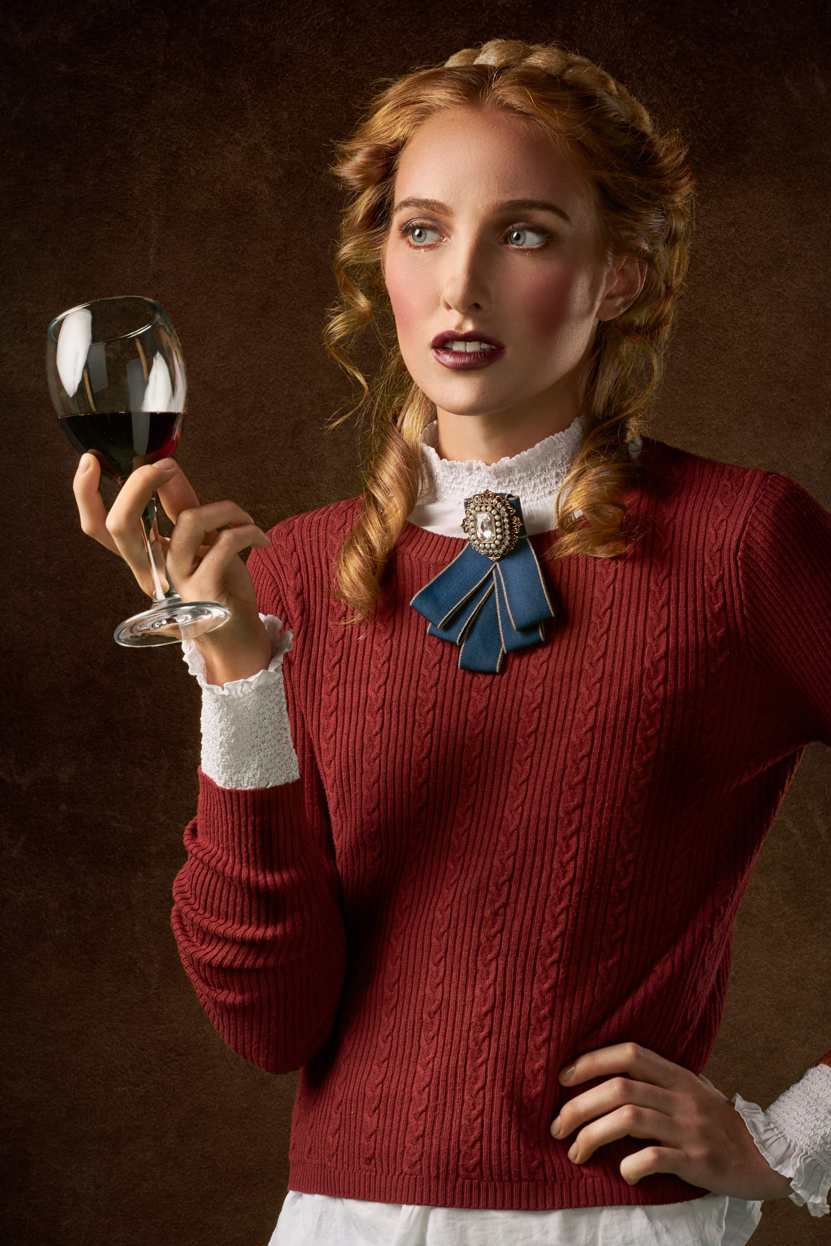 fashion, liquor, young adult, wear, facial expression, posing, women, hairstyle, female, 4K, sweater, posture, holding, model, drink, red wine, indoors, Phone HD Wallpaper