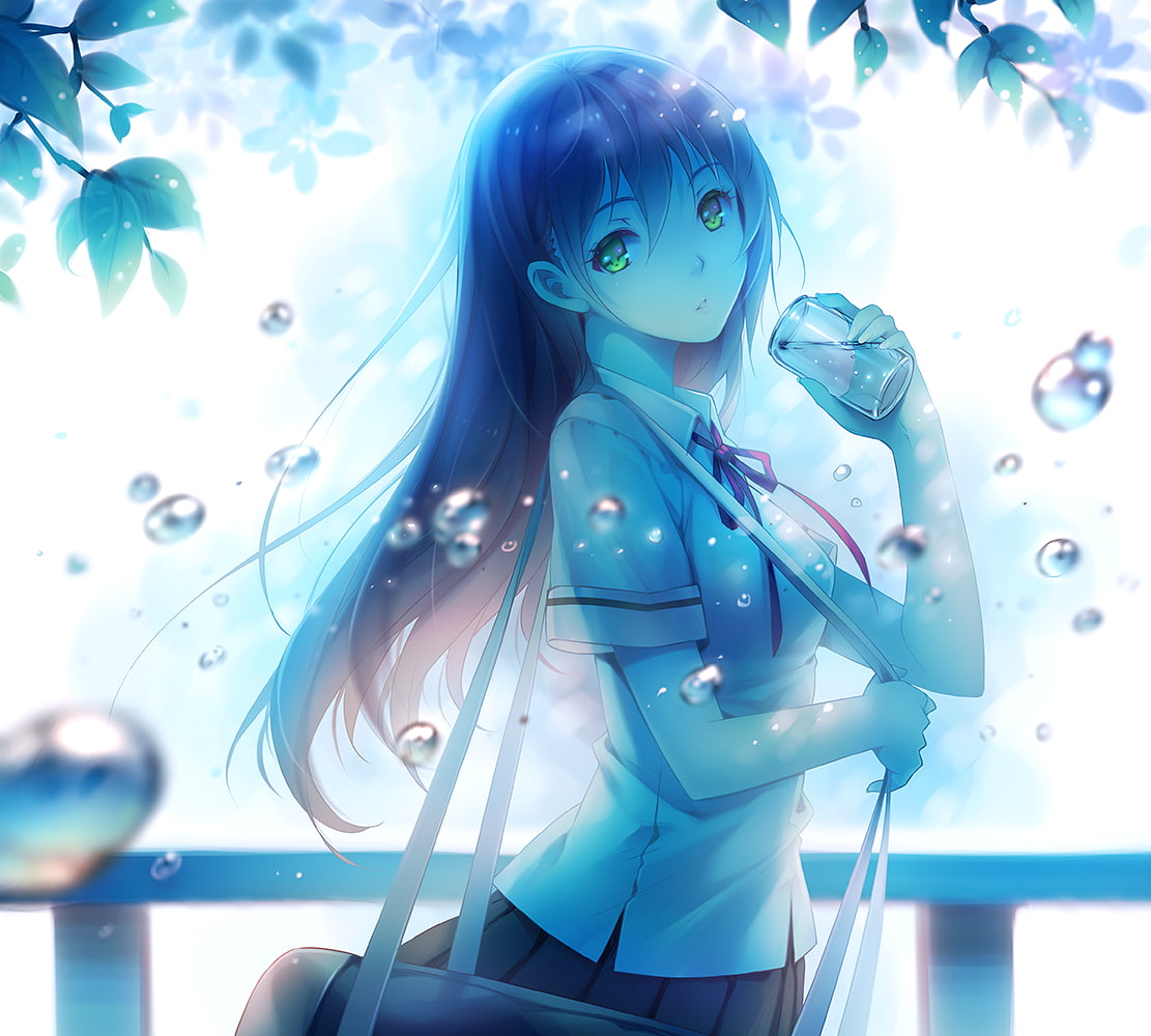 green eyes, Niya, anime girls, long hair, 480P, anime, HD Wallpaper