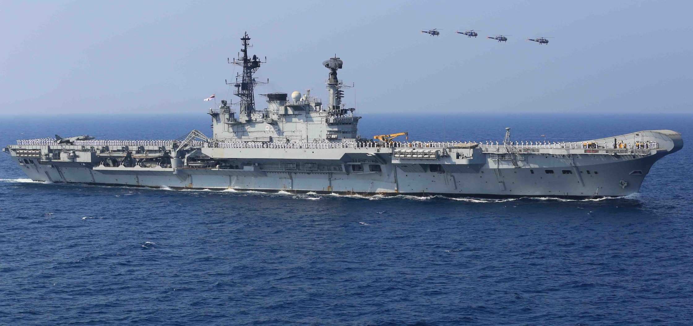 ship, shipping, water, transportation, navy, 1080P, ins viraat aircraft carrier warship, no people, horizon over water, mode of transportation, nautical vessel, HD Wallpaper