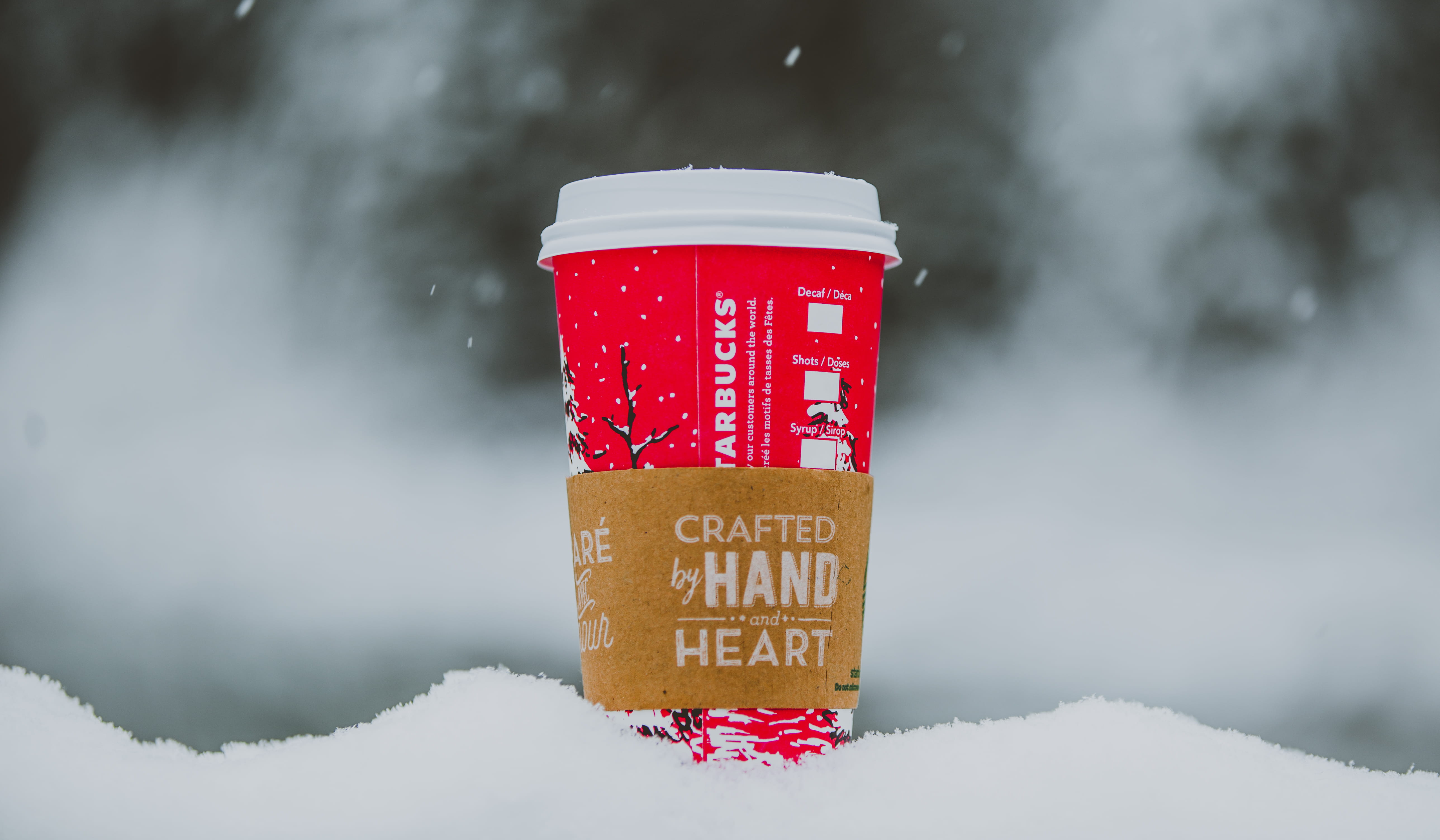 frozen, blizzard, starbucks, extreme weather, outdoors, western script, snowing, sign, frost, close-up, warm, Christmas, cold temperature, environment, HD Wallpaper