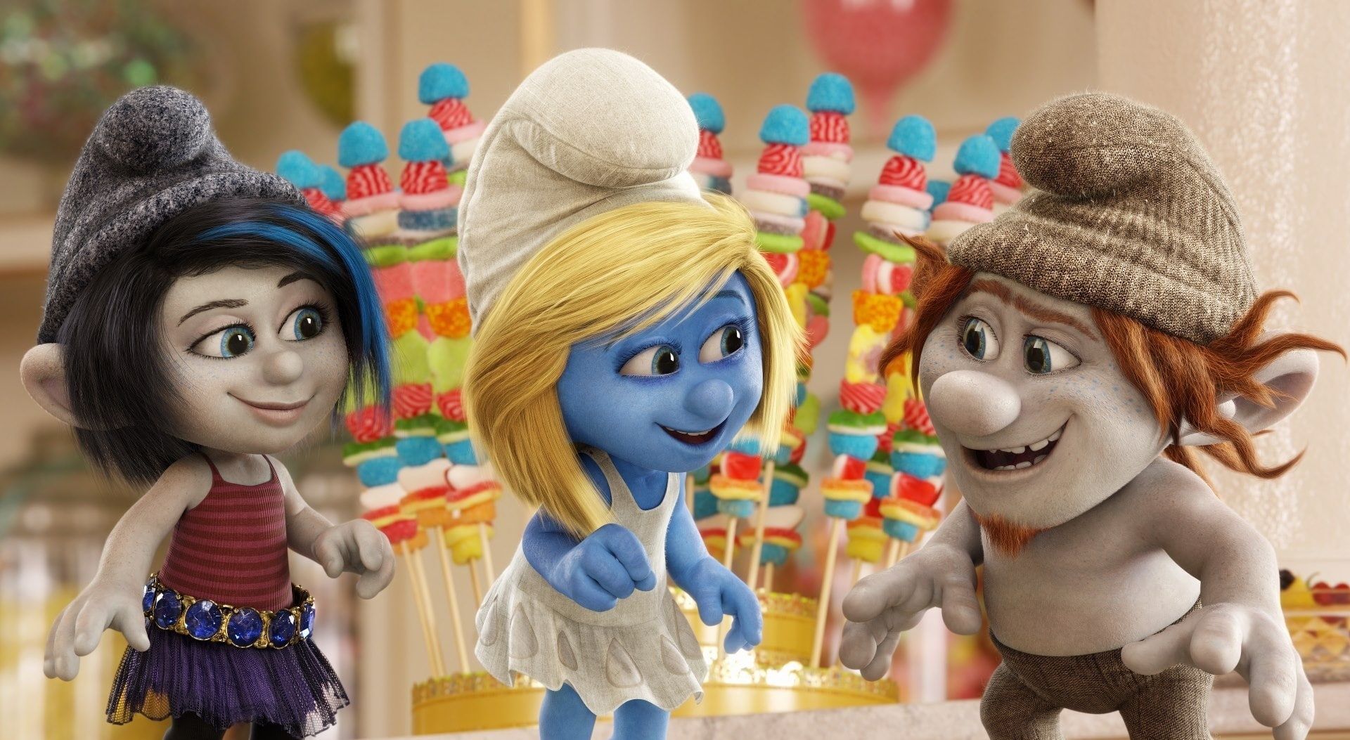 close-up, male likeness, female likeness, portrait, representation, toy, focus on foreground, doll, Cartoons, 1080P, creativity, people, Smurfs, retail display, HD Wallpaper
