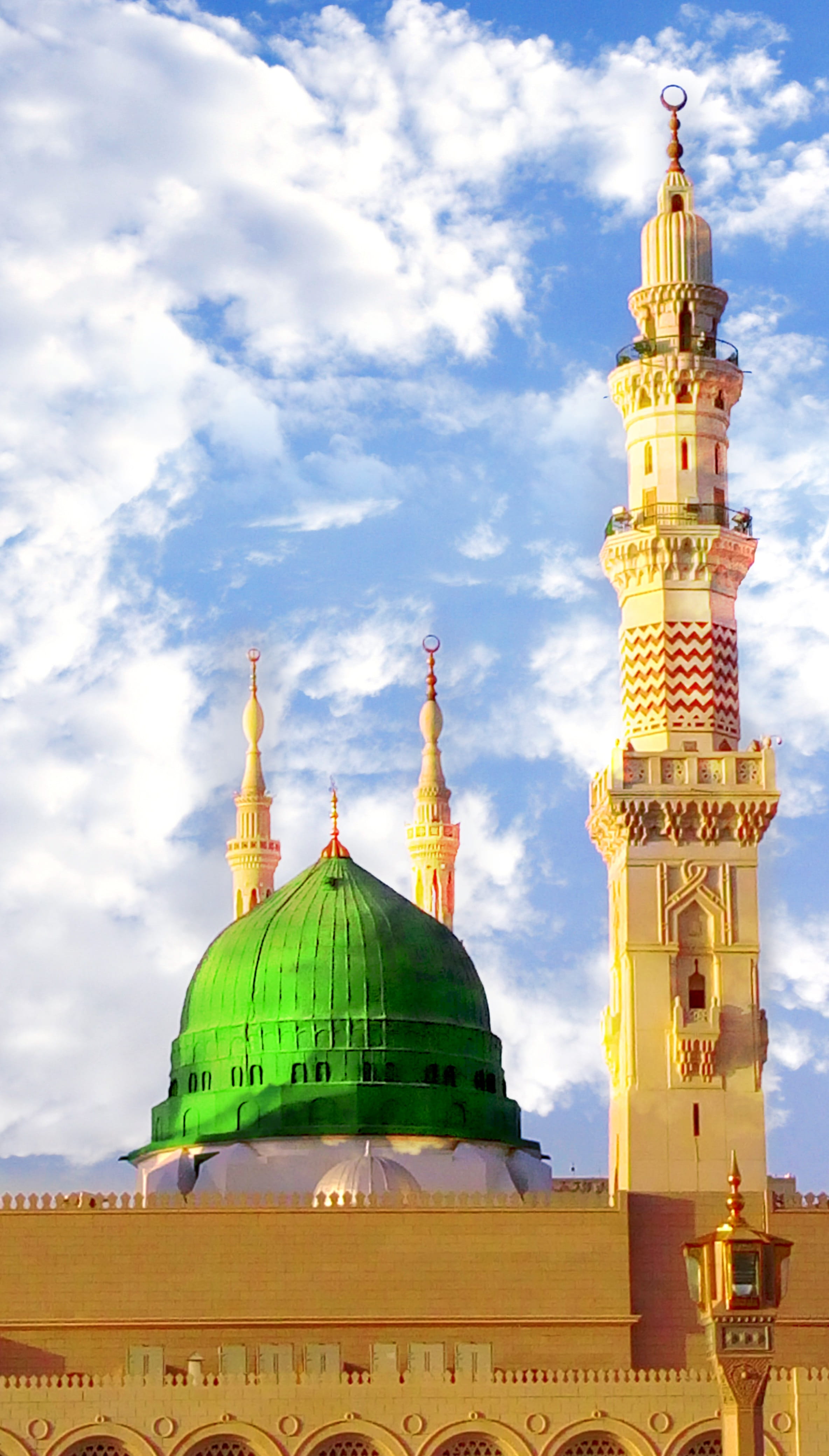 modina sharif, tourism, Baitullah, ornate, travel, mokkah, green dome, built structure, mosjid e nowabi, 4K, sky, belief, tower, nature, low angle view, Phone HD Wallpaper